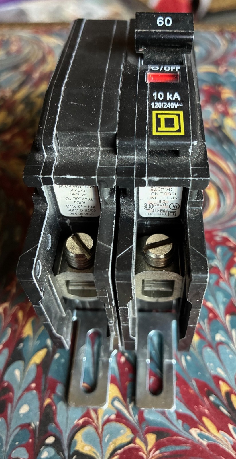 Used Square D QO 60-Amp 2-Pole Standard Trip Circuit Breaker~Model QO260