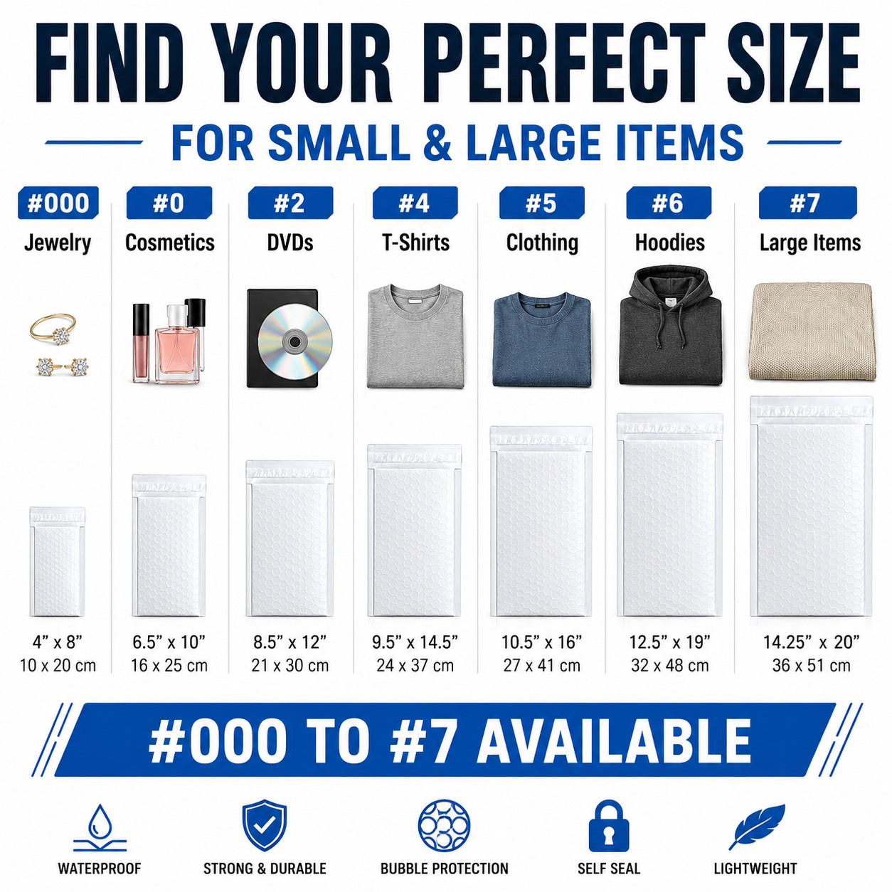 ANY SIZE POLY BUBBLE MAILERS SHIPPING MAILING PADDED BAGS ENVELOPES SELF SEAL