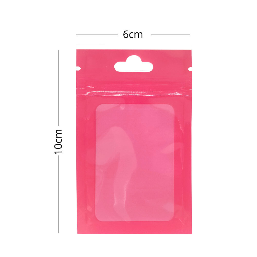 100 Clear Window Glossy Pink Flat Beauty Storage Zipper Pouch w. Hang Hole