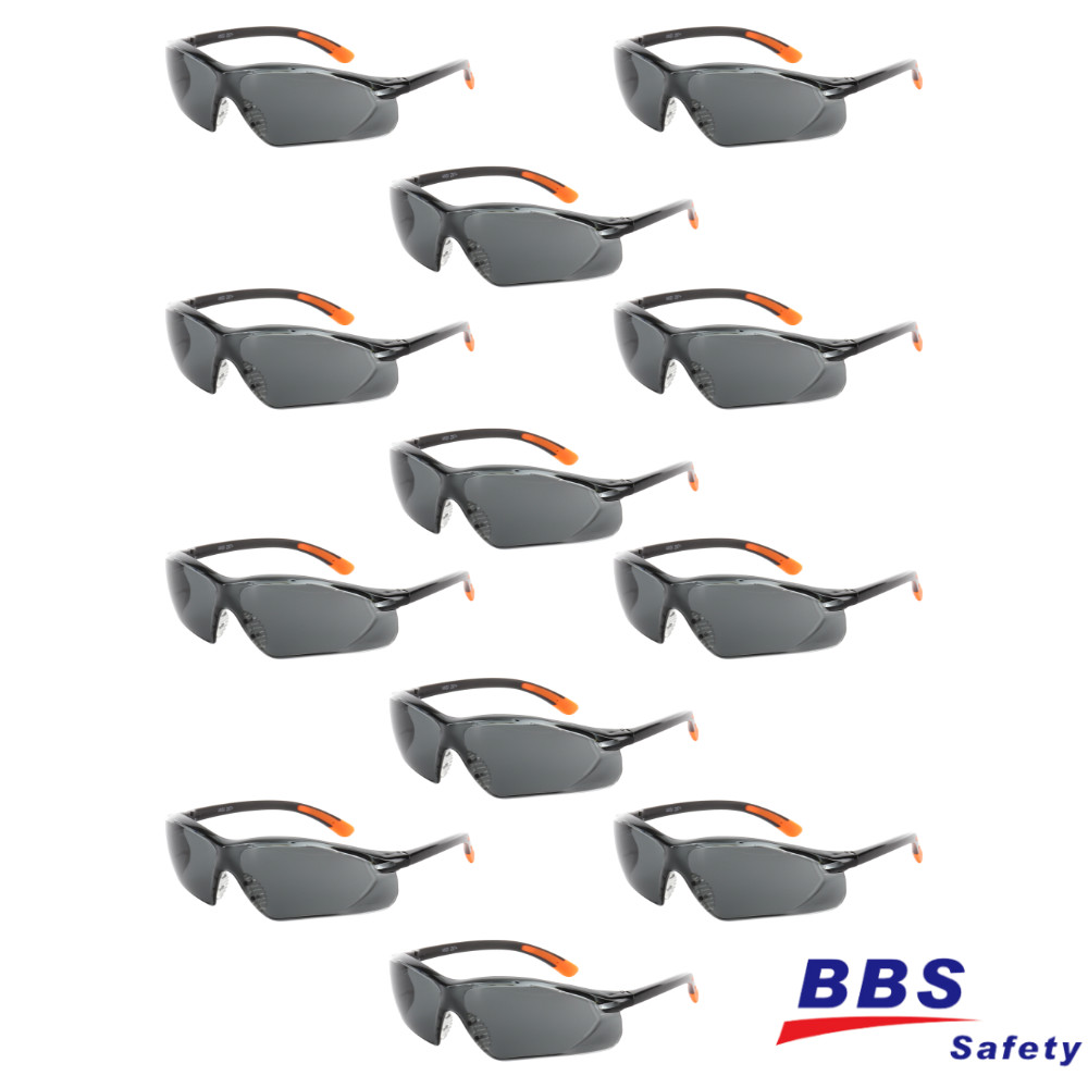 12 PAIR Safety Glasses Smoke Gray Lens Eyewear Canthus Work Sports Rubber Tips