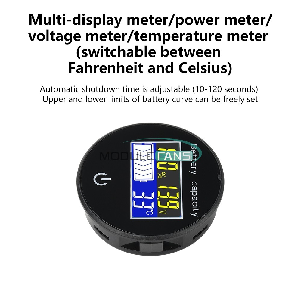 Digital Battery Level Indicator Voltage Power Percentage Temperature LCD Display