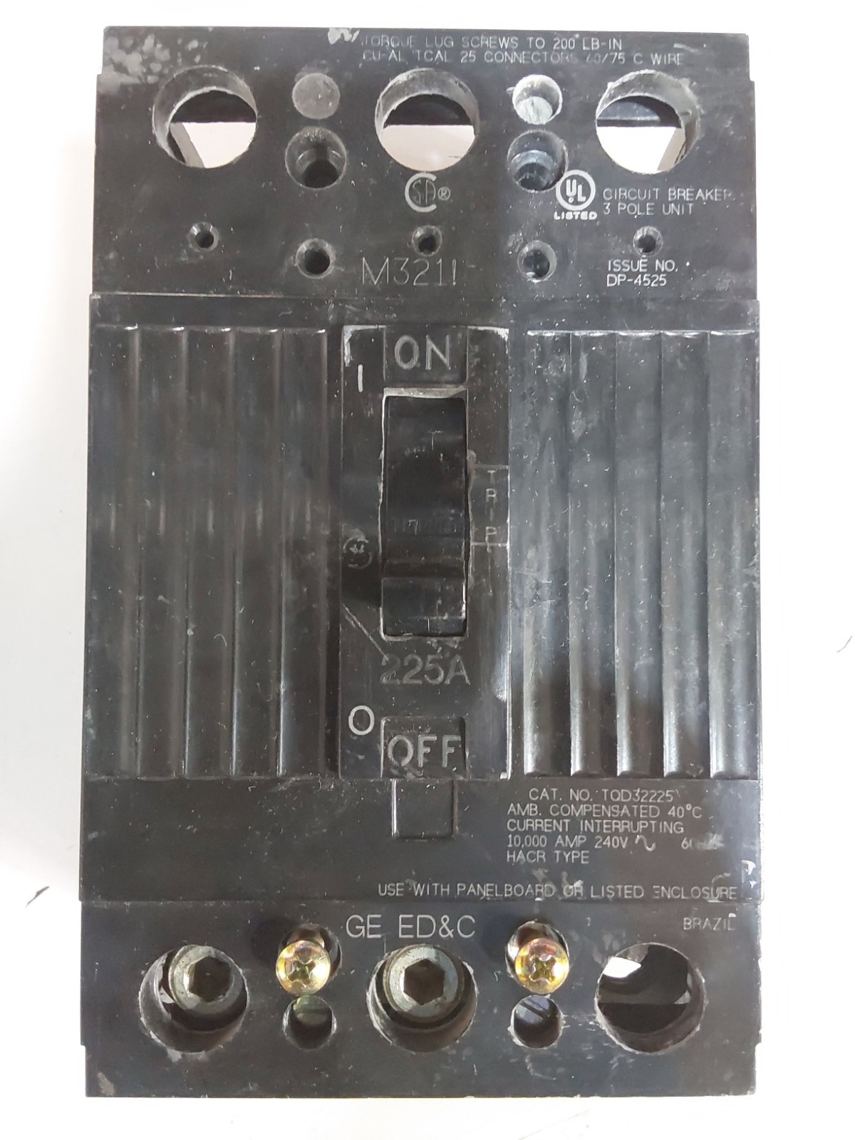 General Electric TQD32225 3 POLE Phase 225A GE 225 Amp 240V