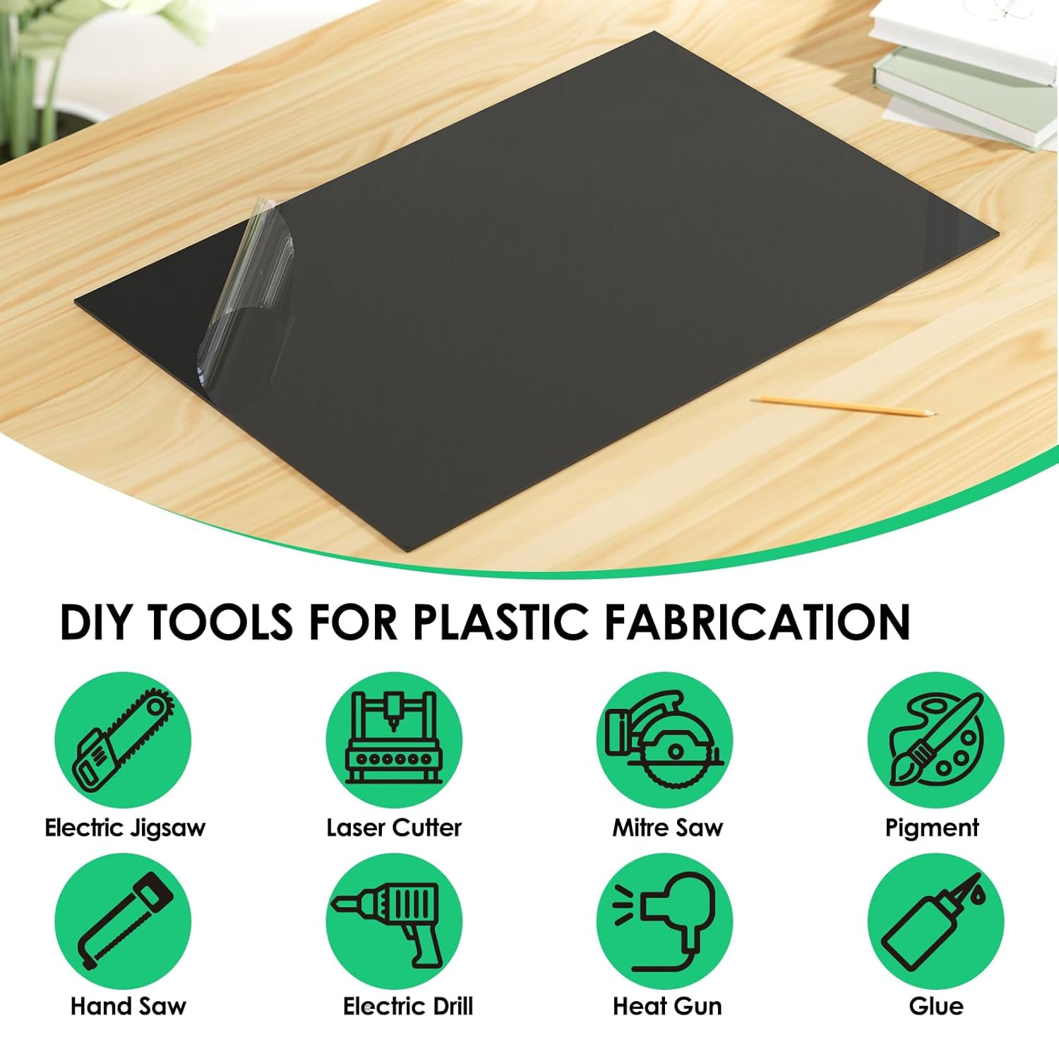 ABS Plastic Sheet 1/8 Inch Thick (3Mm) – 12″ X 8″, Black Waterproof Rigid Thermo
