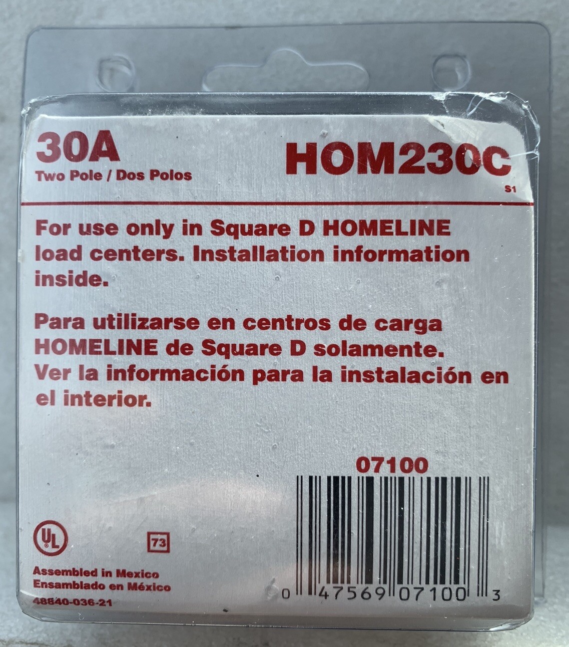 Square D HOM230C 30A Miniature Circuit Breaker Two Pole