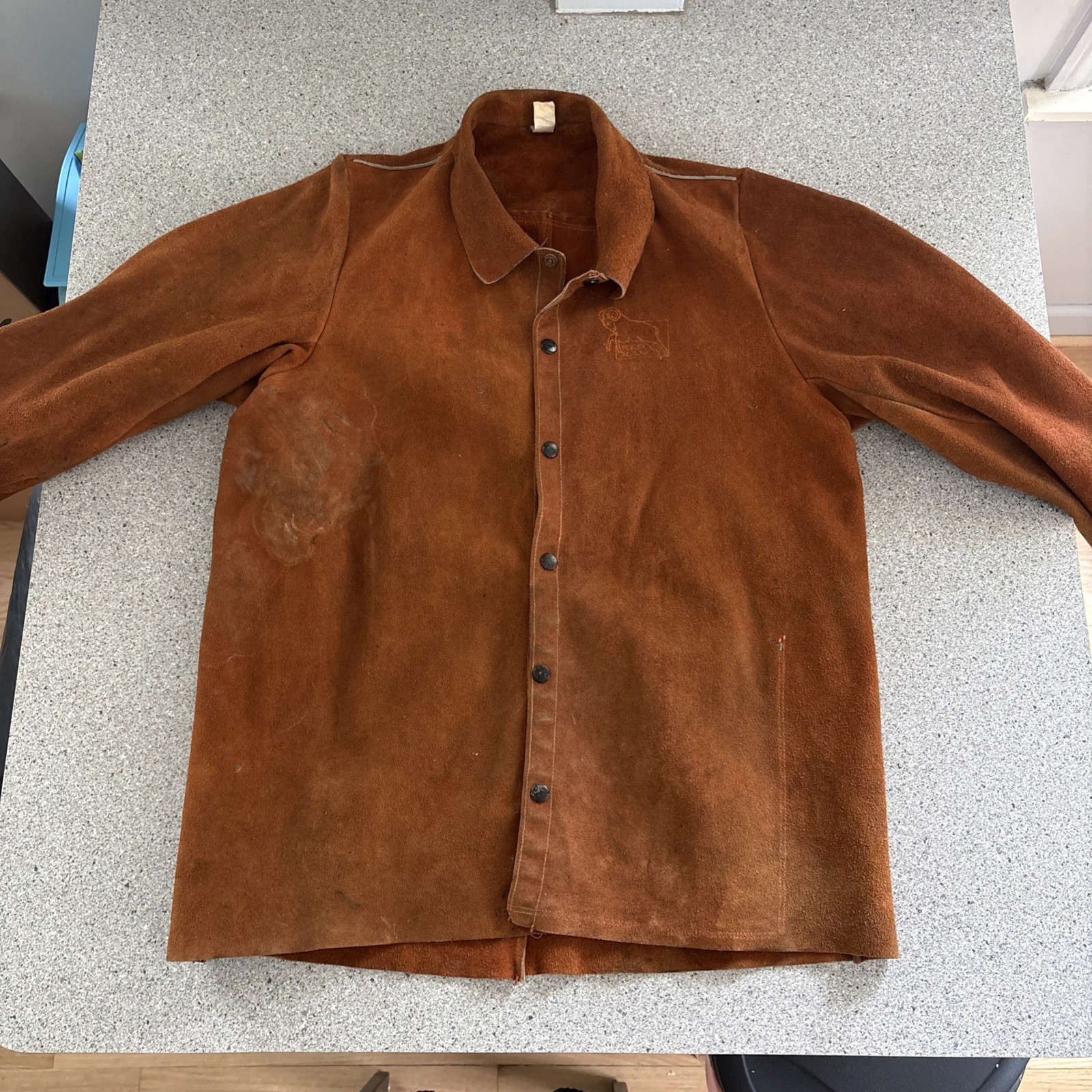 VTG Red Ram Leather Jacket Weld Pro Flame Resistant Mens L Made In USA Cowhide
