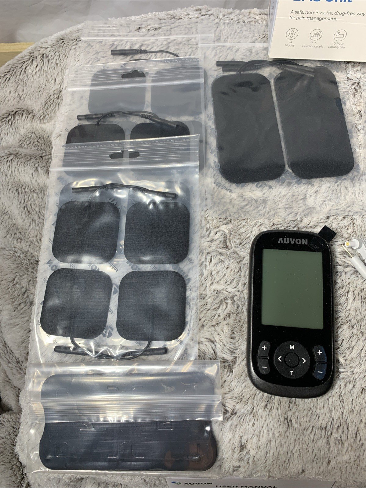 Auvon OTC TENS & EMS Unit 40-Hour Battery Model TA2224 Rechargeable 12 TENS Pads