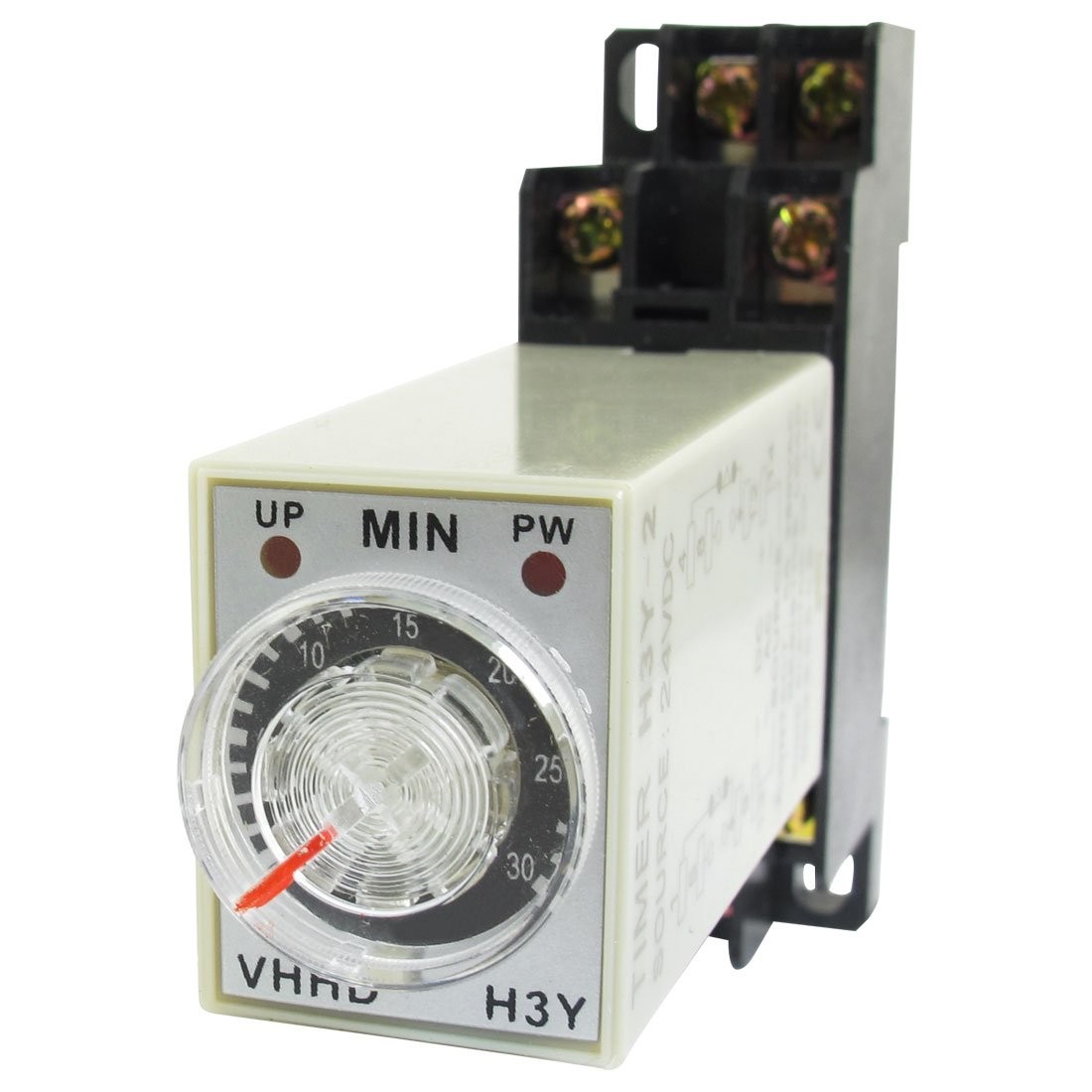 uxcell DC 24V 30Min 0-30 Minute Delay Timer H3Y-4 30M w base, Black, Gray