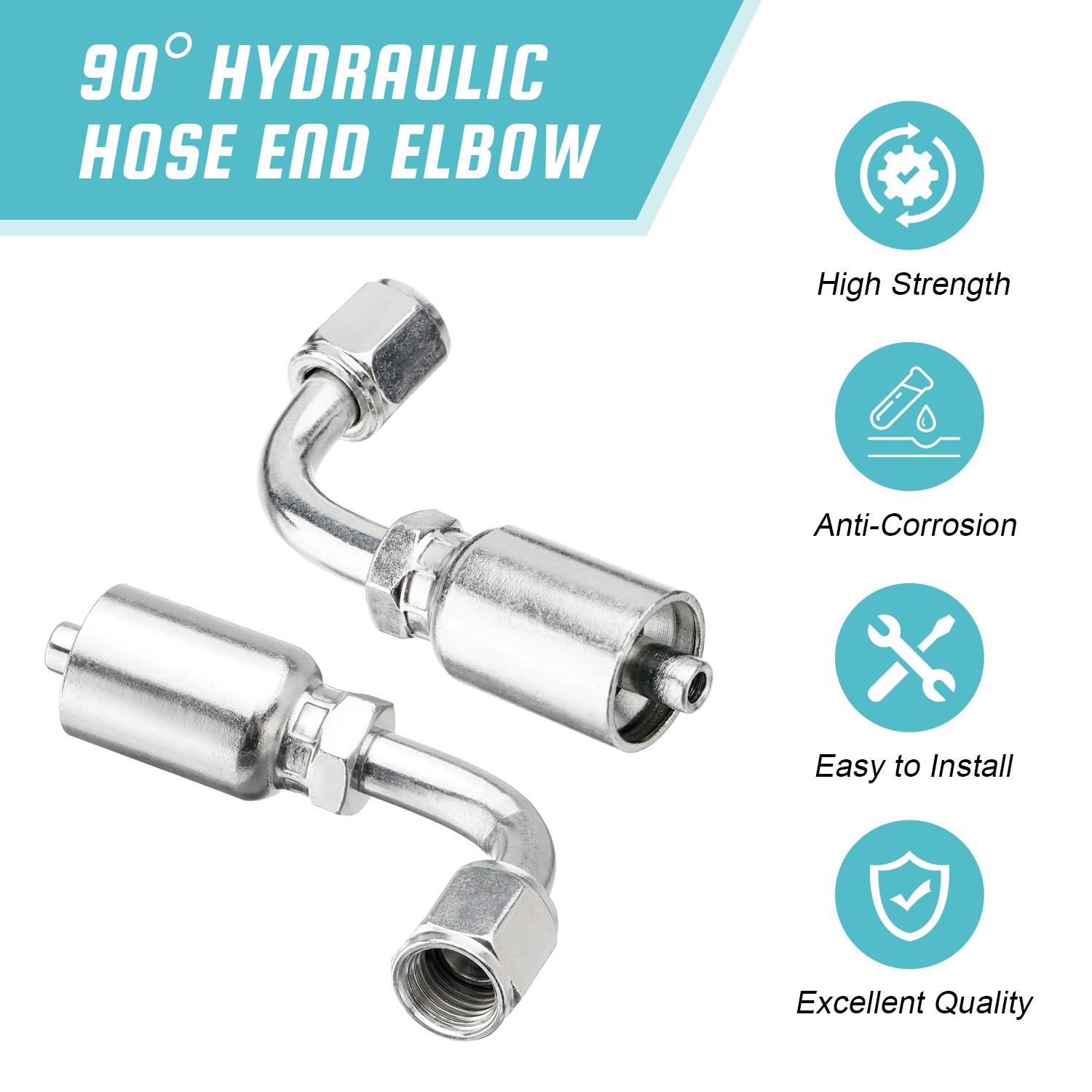 10X 1/4″ JIC 37° Female 90° Hydraulic Hose Fittings For 1/4″ I.D. Hydraulic Hose