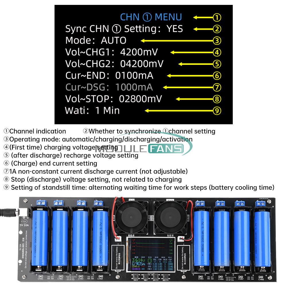 18650/21700 Battery Capacity Internal Resistance Tester Auto Charging Discharge