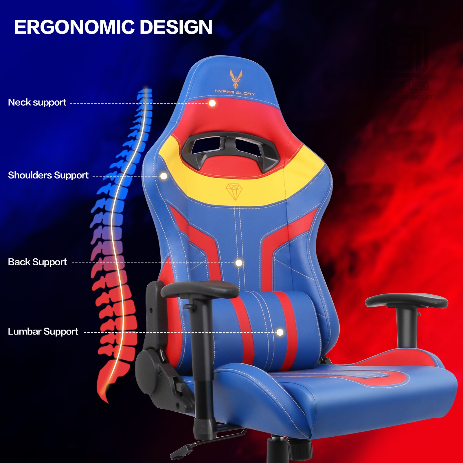 Ergonomic Gaming Chair Computer Desk Chair w/ Lumbar Support Headrest Adjustable