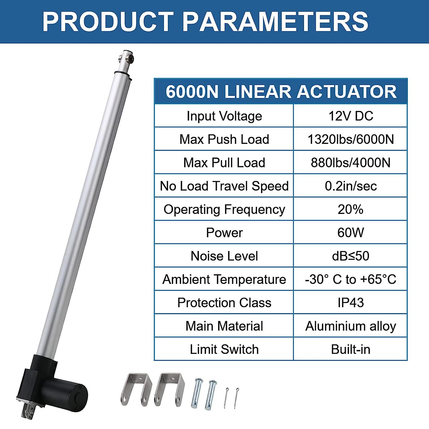 6000N 1320lbs 12V Heavy Duty Linear Actuator 2″ – 40inch 1000MM Stroke Electric