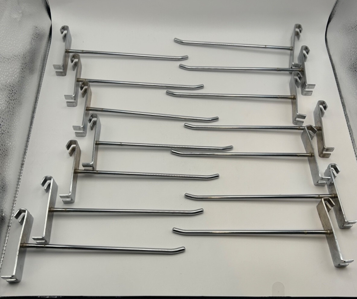 14 Chrome Retail Display Hooks Grid Wall Wire Panel Store Fixture Hook Hangers