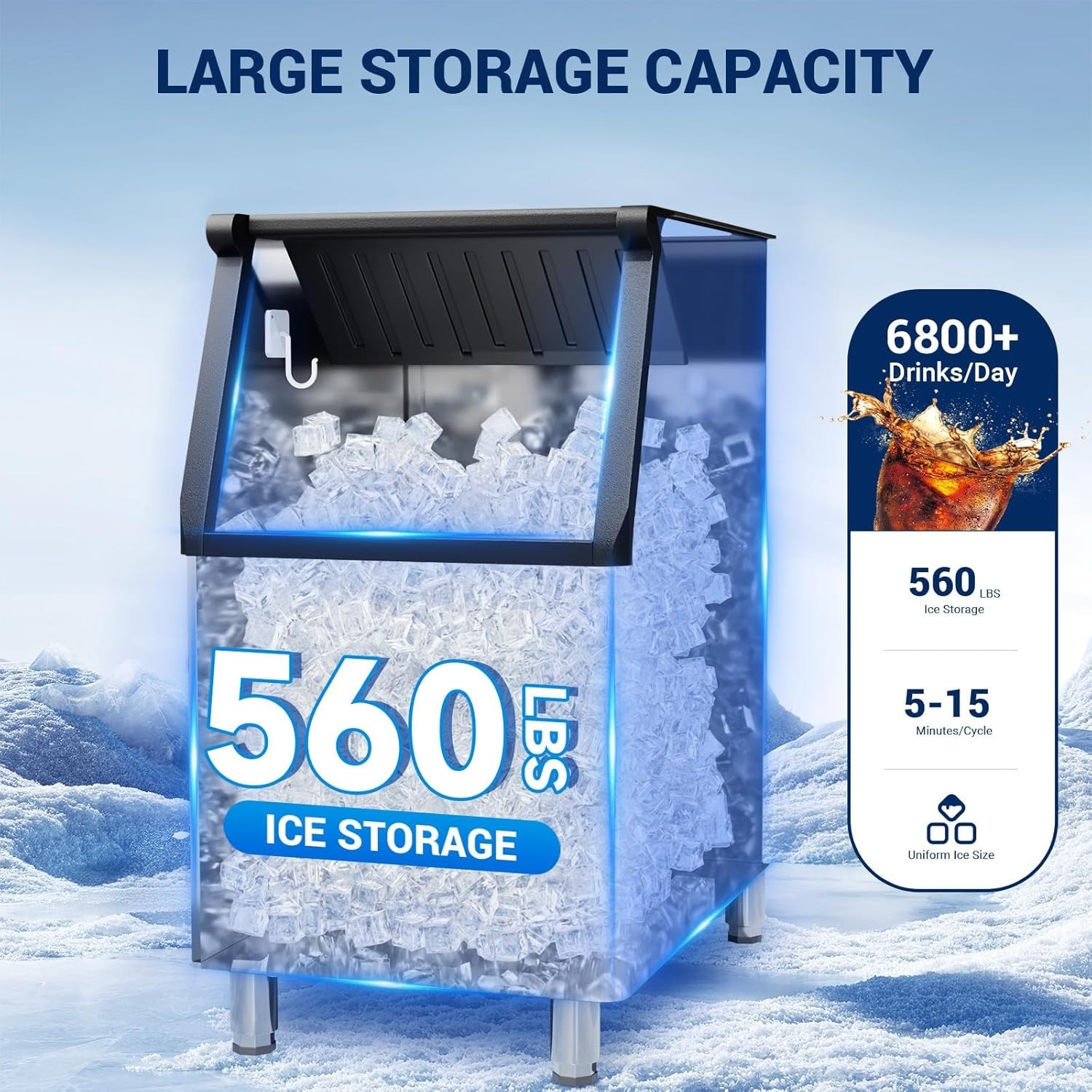 760lbs/24H Commercial Ice Maker Machine Good Compressor with 650lbs Storage Bin