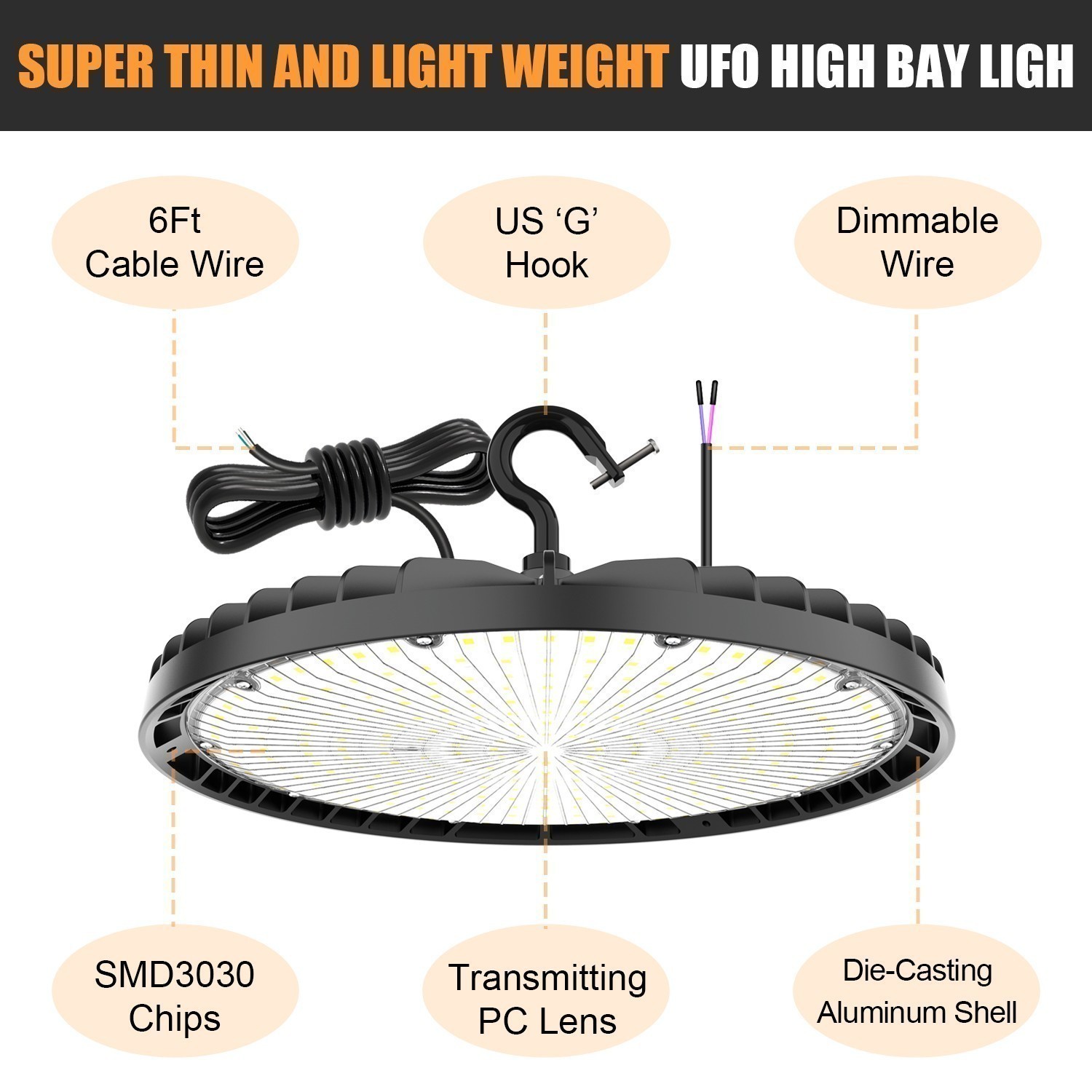 150W UFO High Bay Light 21000lm Commercial Warehouse Lighting (Eqv.600W MH/HPS)
