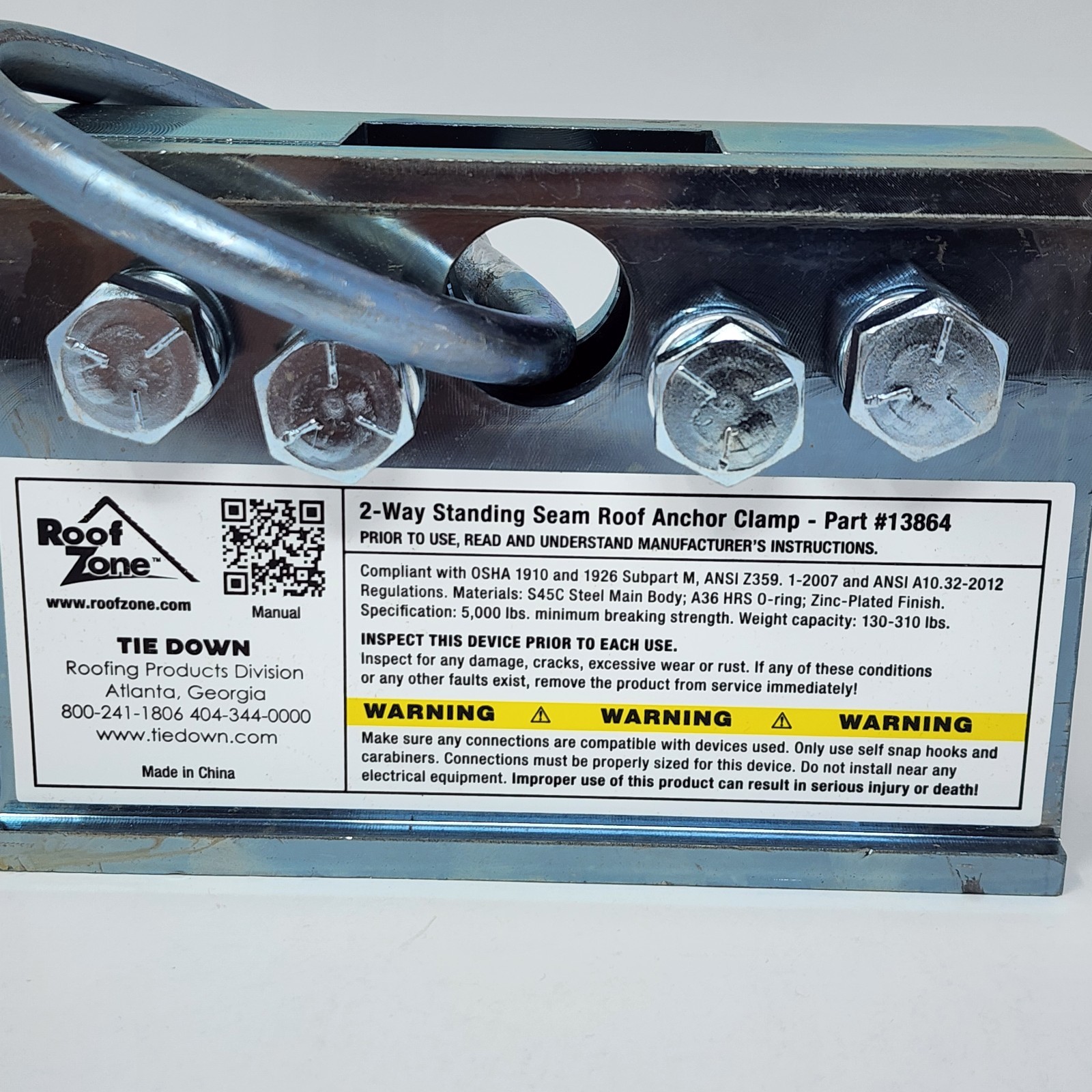 Roof Zone 2-Way Standing Seam Roof Anchor Clamp Tie Down 13864, 5000 lb (2 Pack)