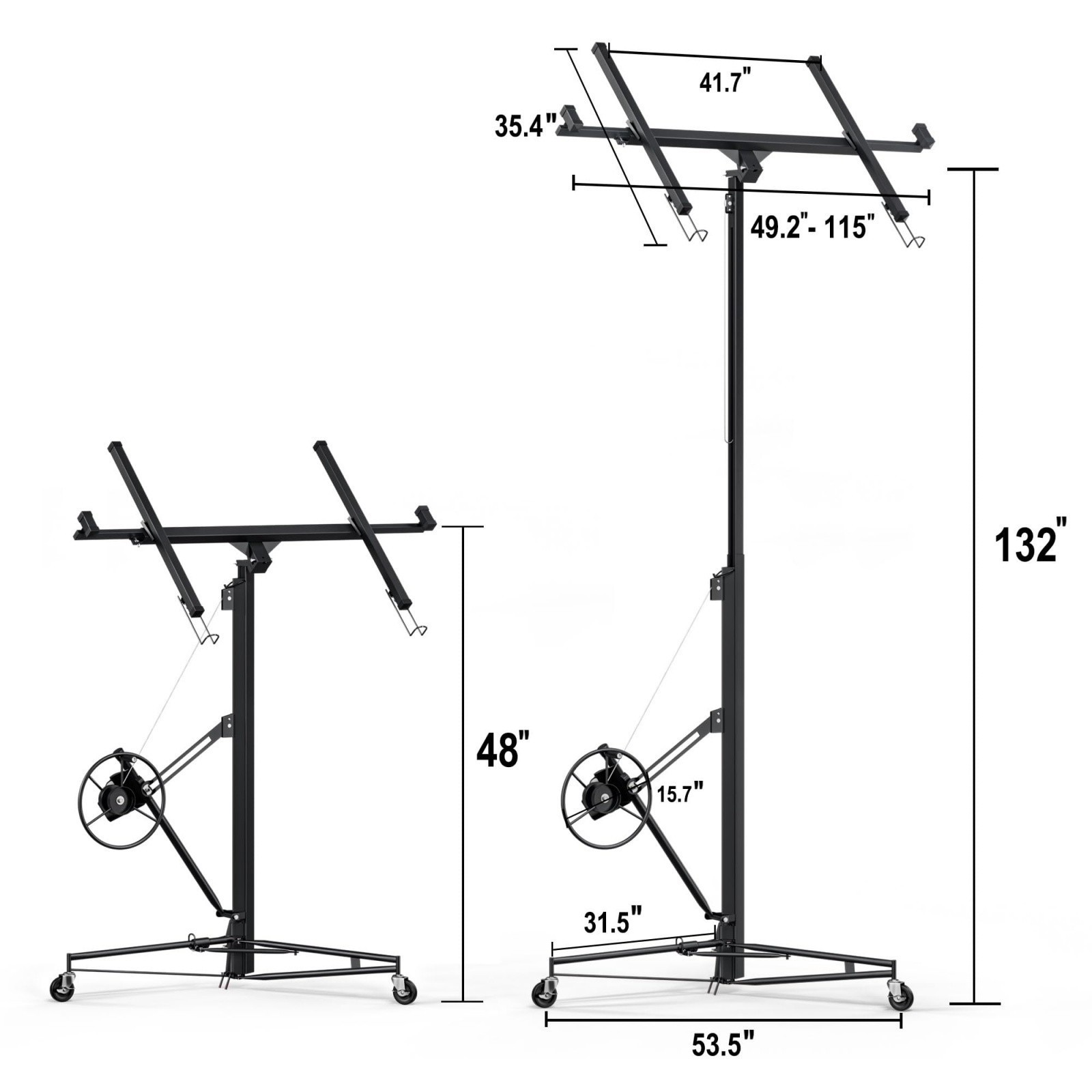 150LB Drywall Lift 11FT Heavy-Duty Winch 4-16FT Telescoping Ceiling Hoist Black