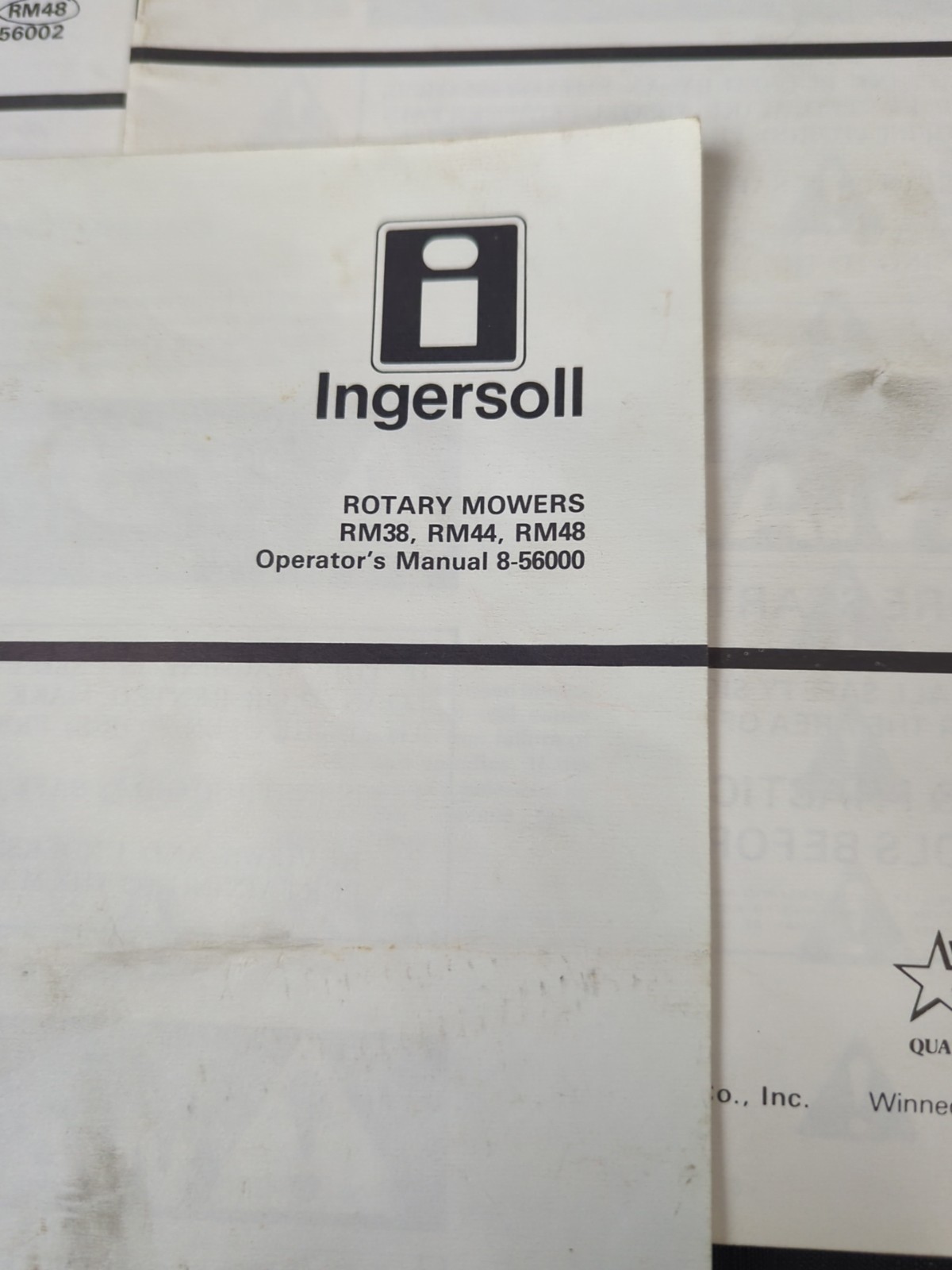 Vintage Ingersoll Rotary Mowers Operator’s Manuals RM38 44 48