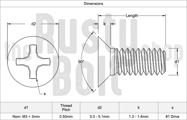 M3 x 6mm, Phillips Flat Head Screws, Steel, Black