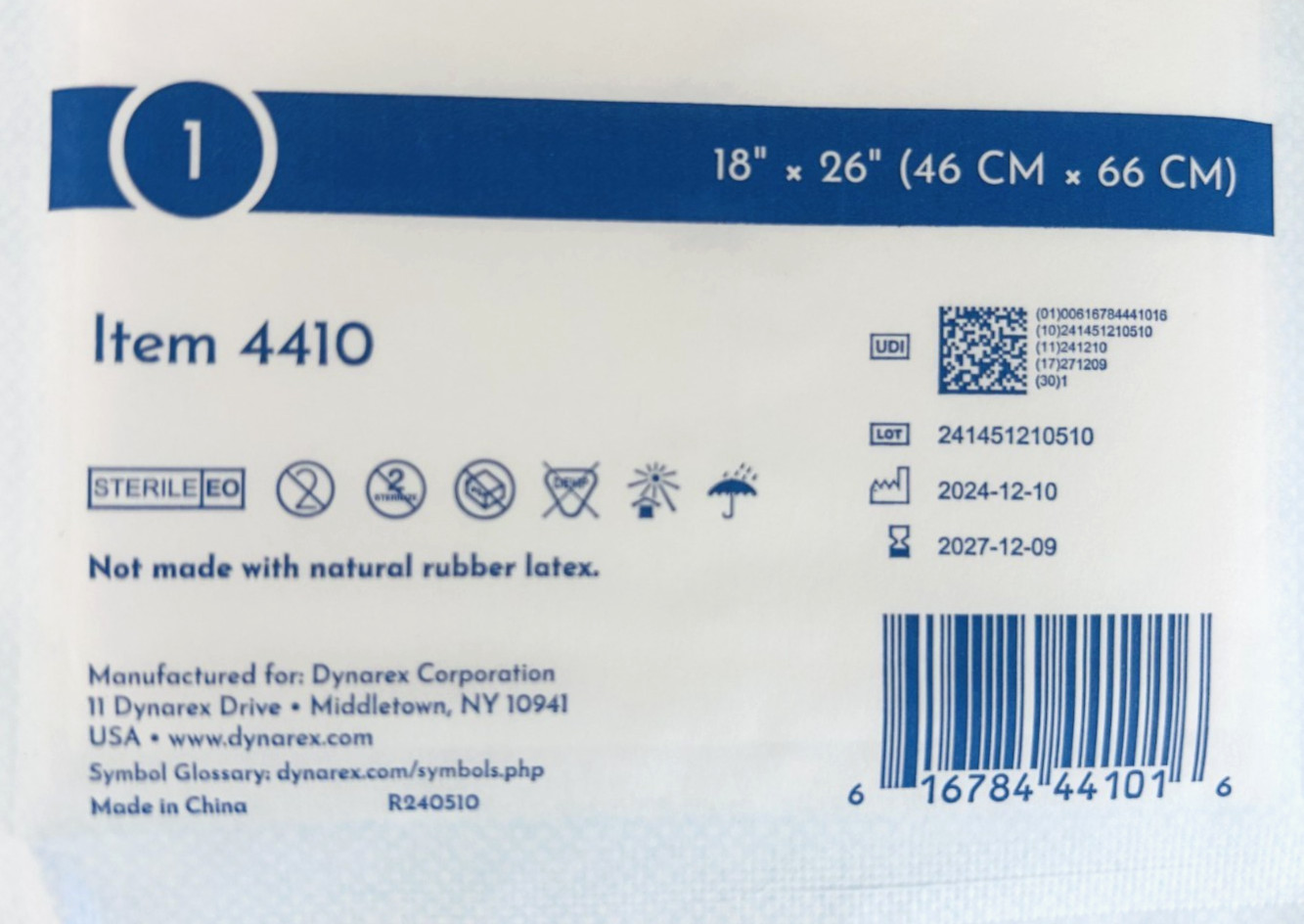 Dynarex General Purpose Towel Drape Sterile 18 W X 26 L Case of 50 / Code 4410