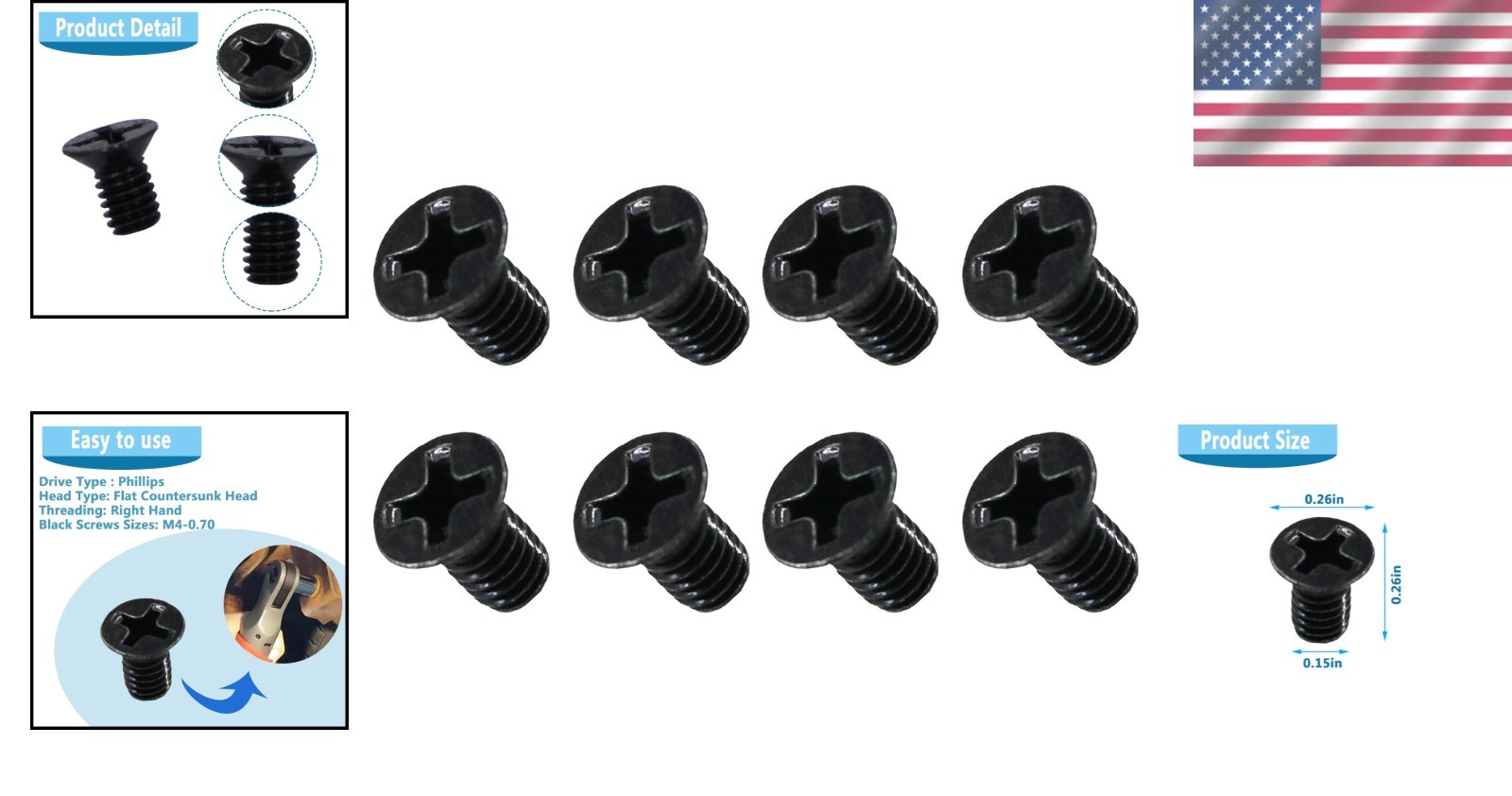 Durable M4 x 6mm Flat Head Screws Set – Compatible with Milwaukee M12 Tools