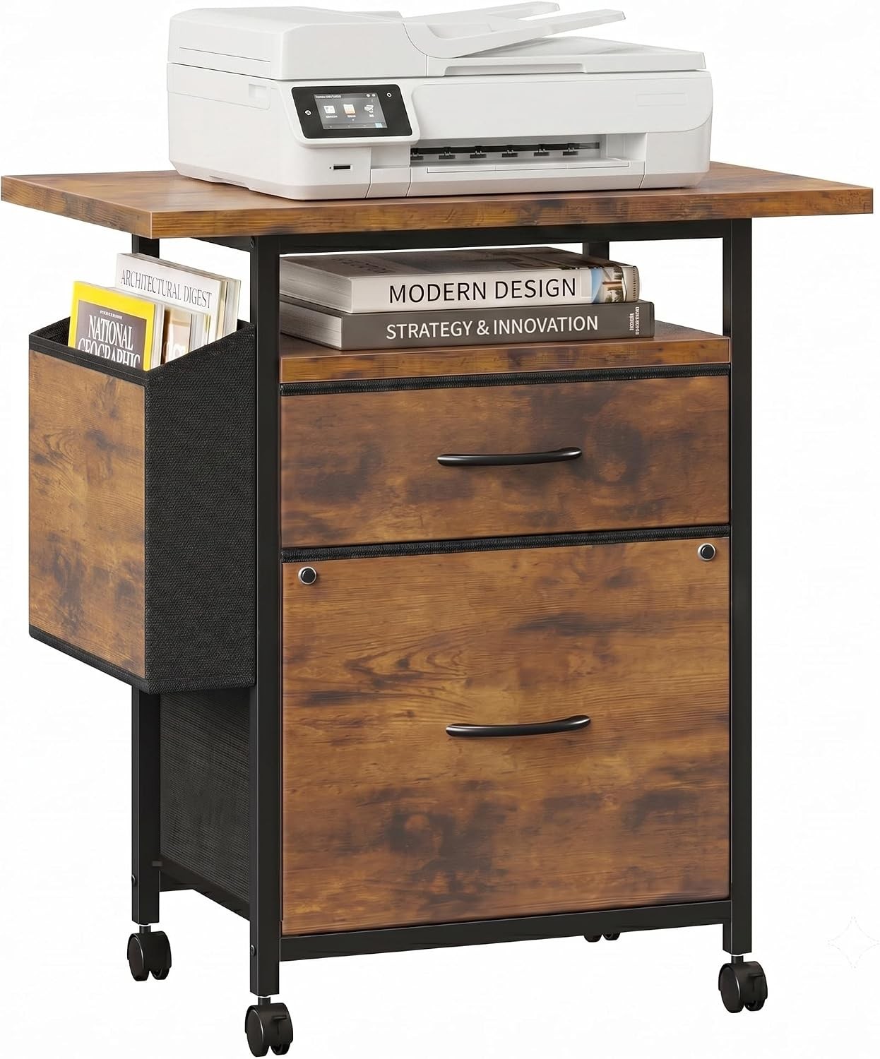 File Cabinets for Home Office, Small Printer Stand with Storage, Rolling Filing