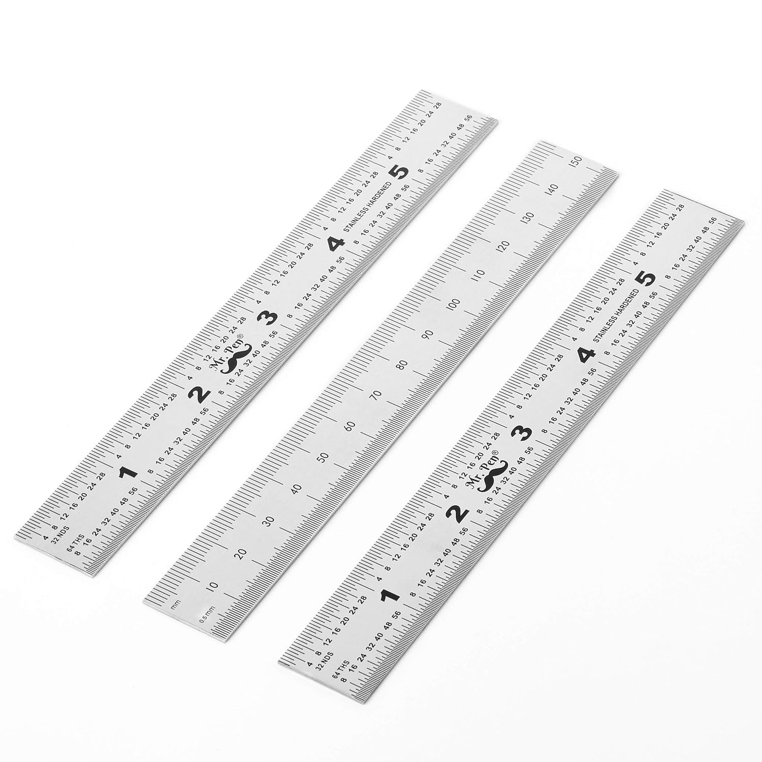 6 Inch Stainless Steel Machinist Ruler Set – Precision Measuring Tools (3 Pack)