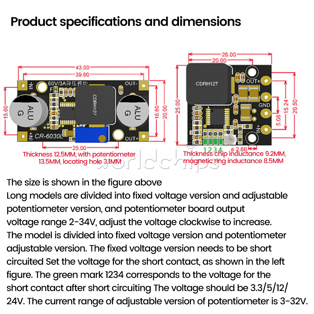DC 2-60V to DC 2-34V Step Down (Buck) Voltage Regulator Power Adapter Converter