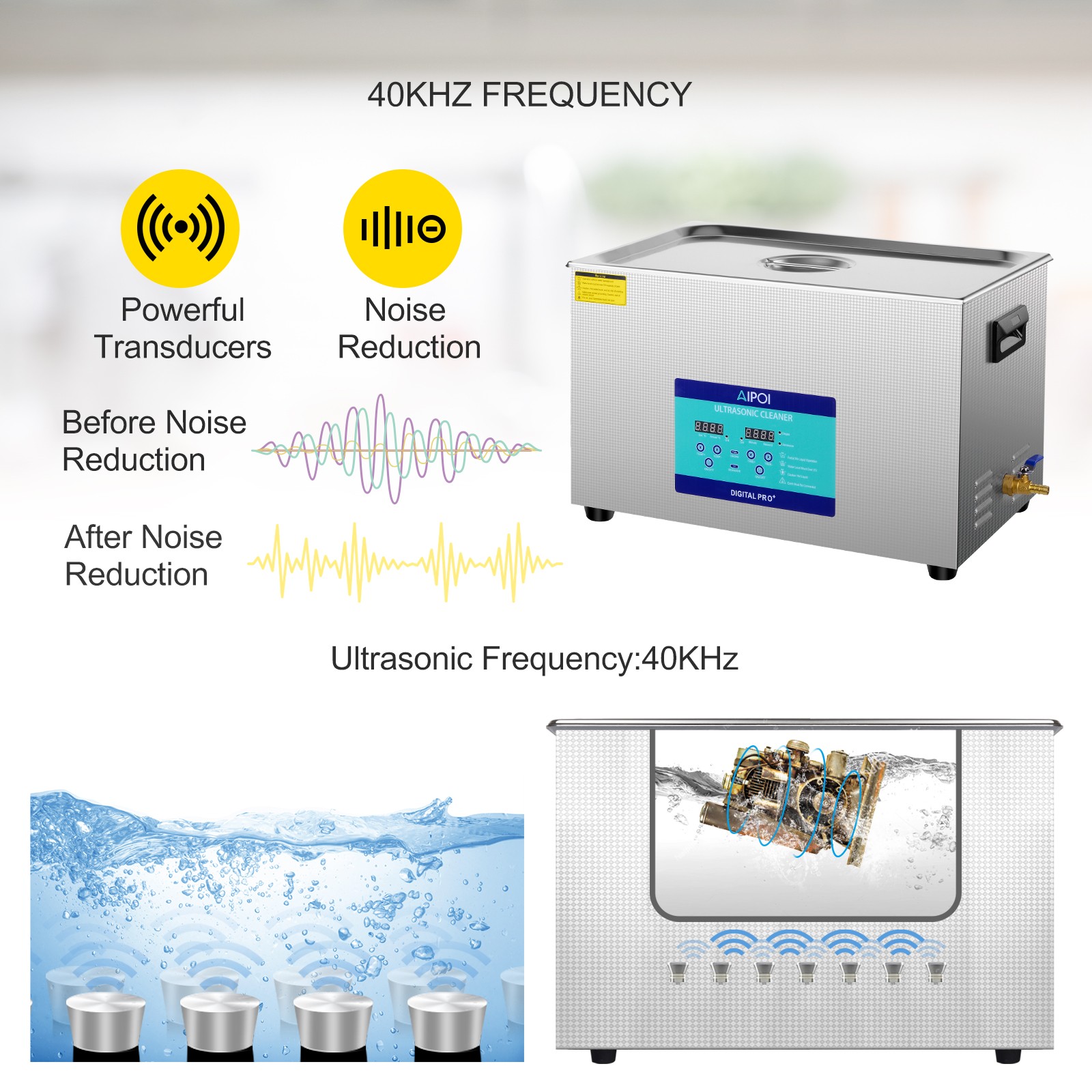 AIPOI Industry Ultrasonic Cleaner 30L Stainless Steel Heated Heater w/Timer New