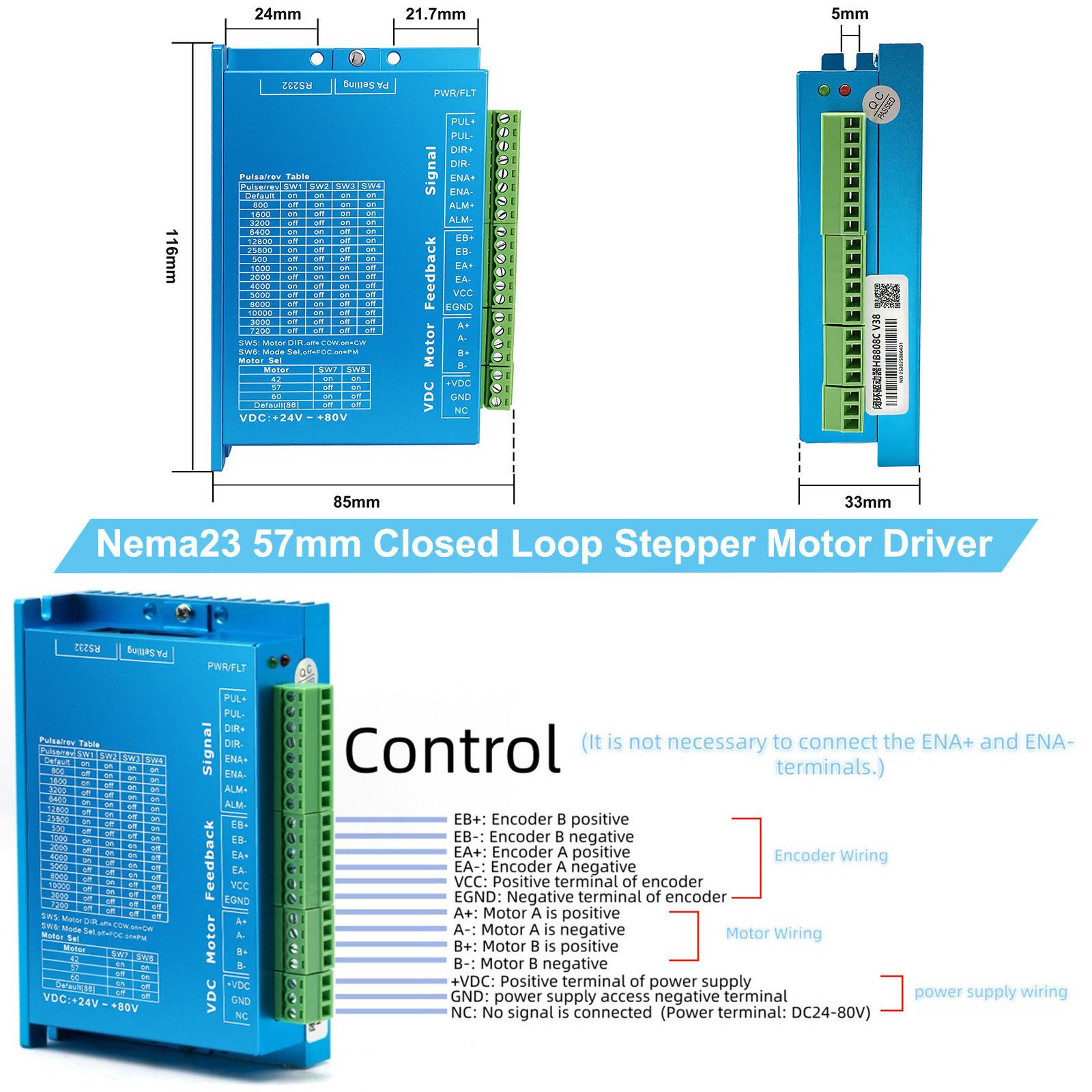 Nema23 Nema34 Closed-loop Stepper Motor 1.2Nm~12Nm Hybrid Servo Driver Kit CNC