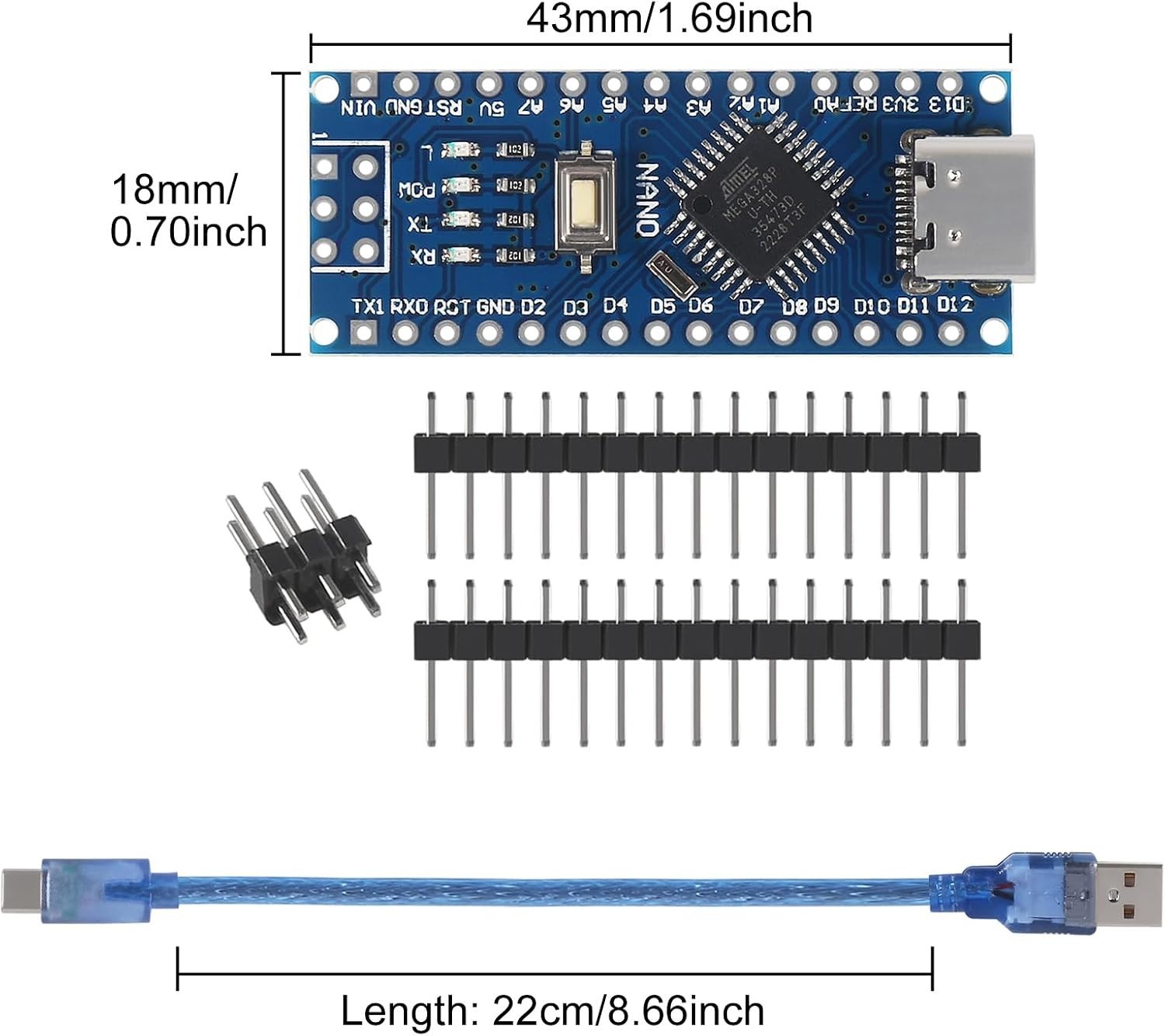 Nano V3.0 Development Boards with Type-C Connectivity – 16MHz & 32KB Memory