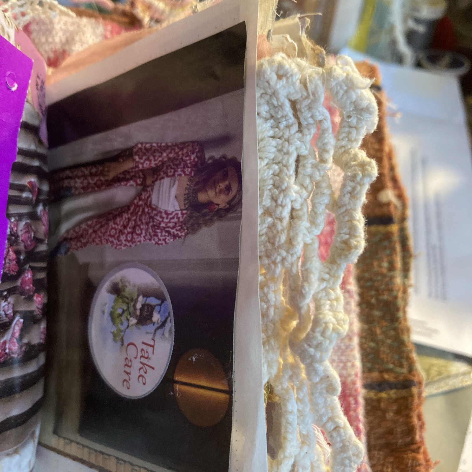 Junk Journal- Grungy, Textile Postcard