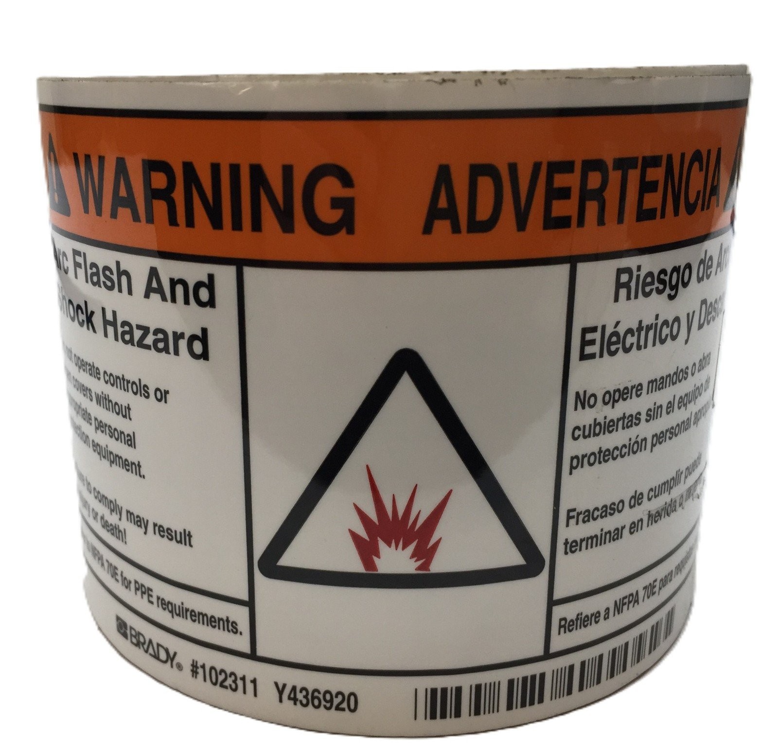 Brady English/Spanish ‘Arc Flash and Shock Warning’ Roll 102311 (98pcs) NOS