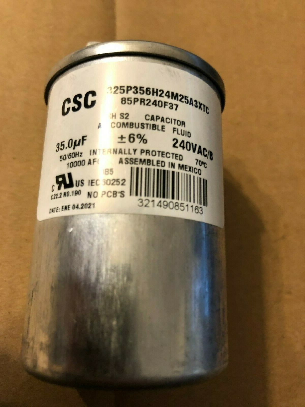 CSC CAPACITOR 325P356H24M25A3XTC 35.0UF +/-6% 240VAC/B 85PR240F37