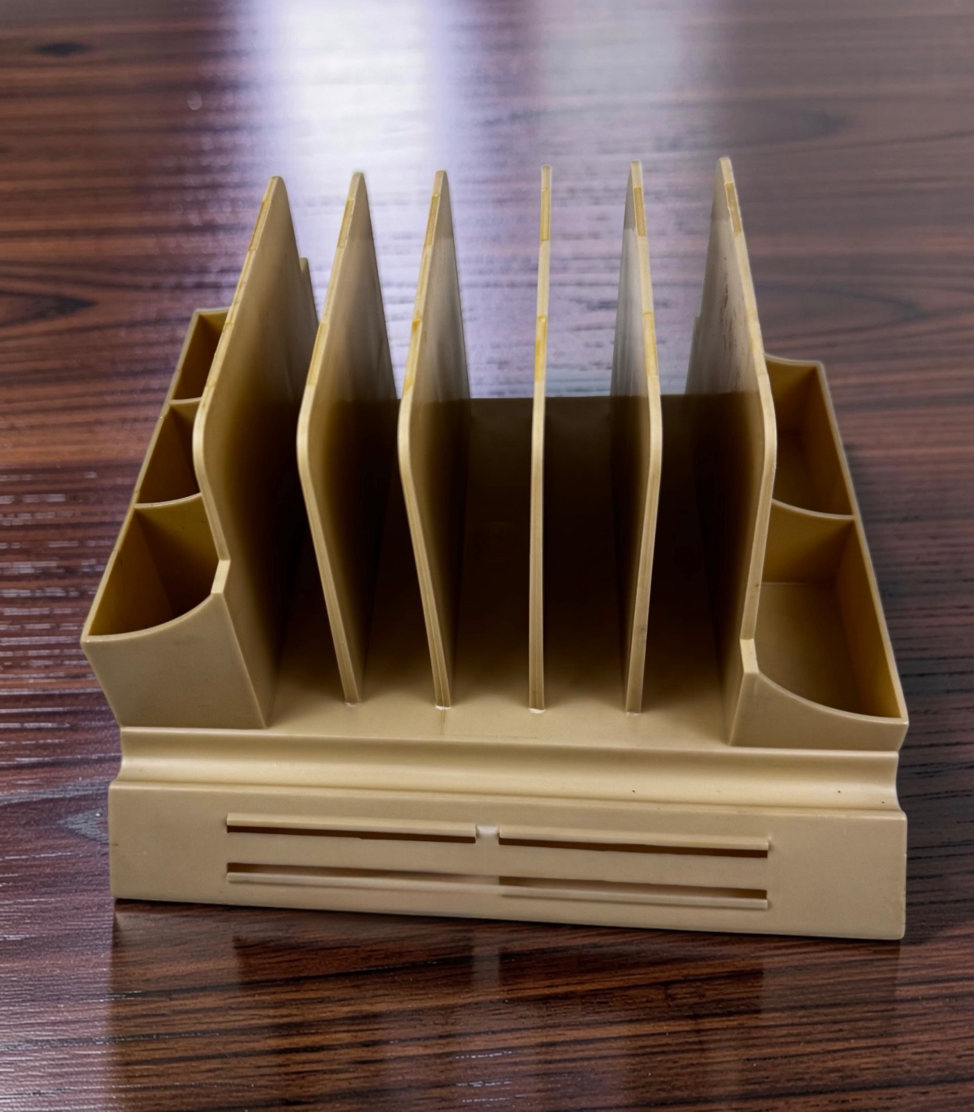 Vintage Action Industries Desk Organizer MCM Plastic Mail Sorter Caddy Tan USA