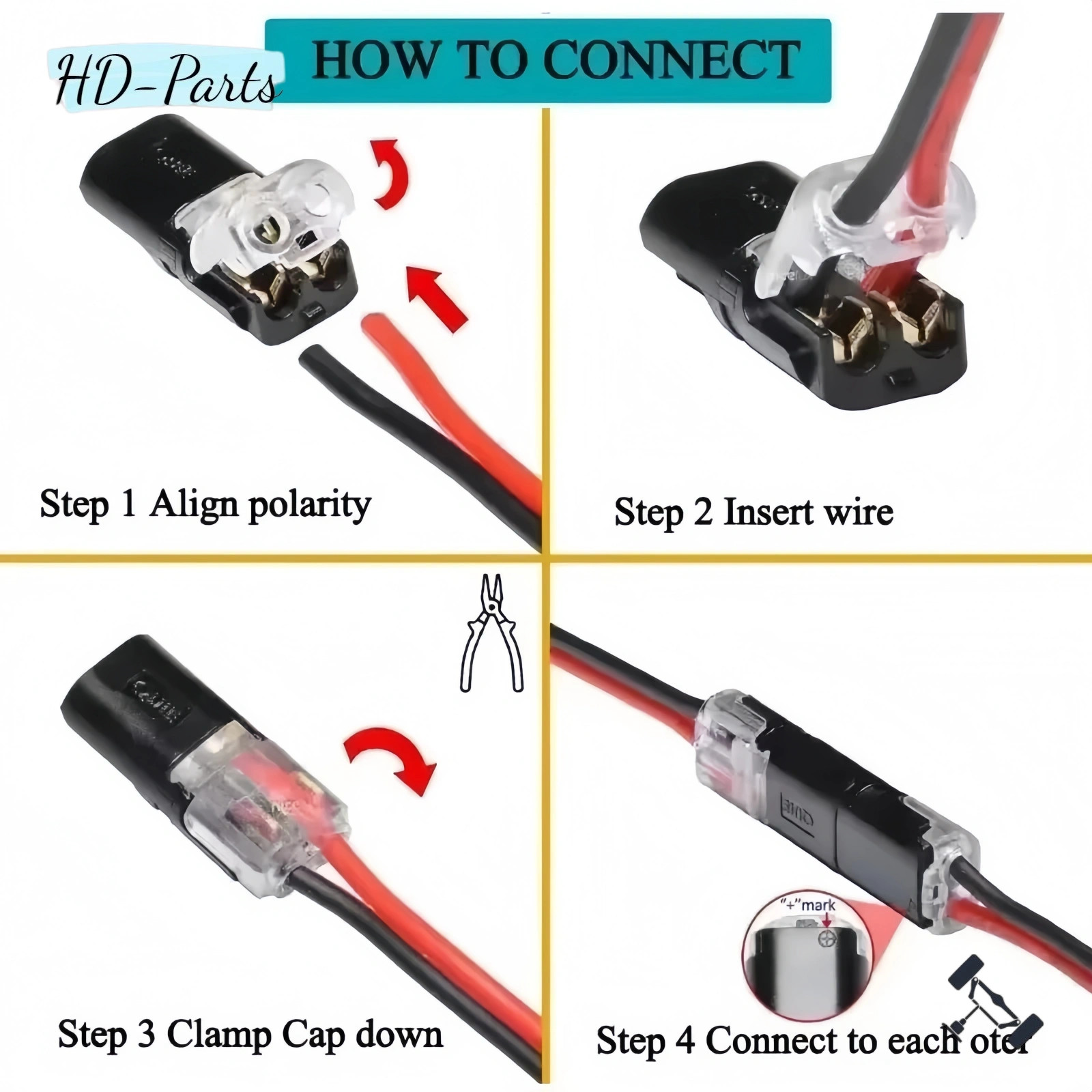 50Pcs 2-Pin Wire Cable Snap Connectors 22-18 AWG For LED Strip Speaker Wiring