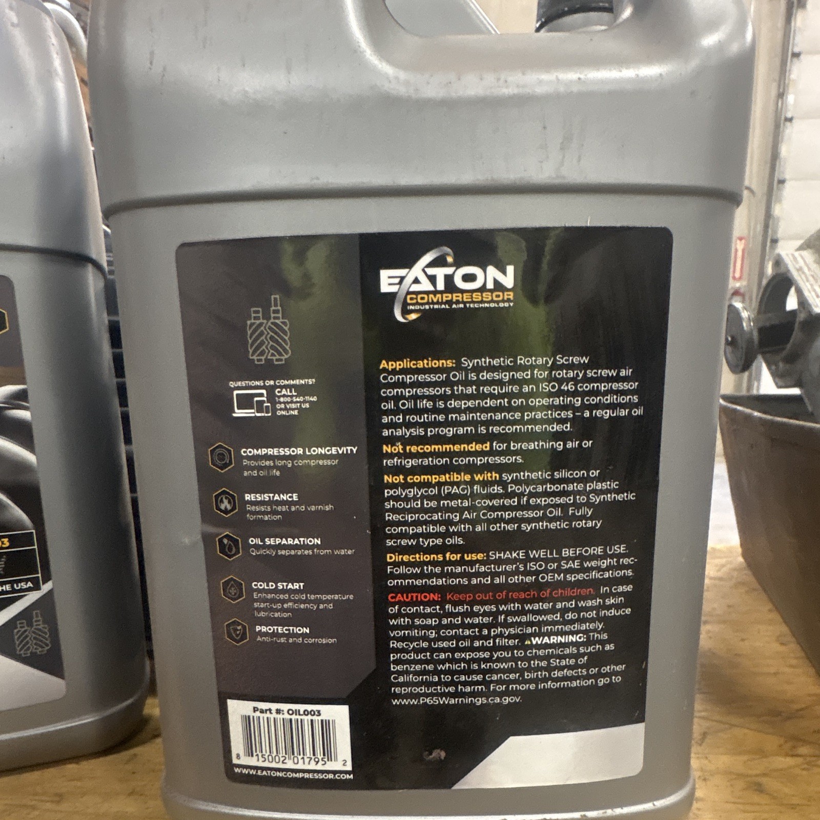 Eaton OIL003 Compressor Lubricant Pao Synthetic Base, ISO 46, 1-Gal Jug