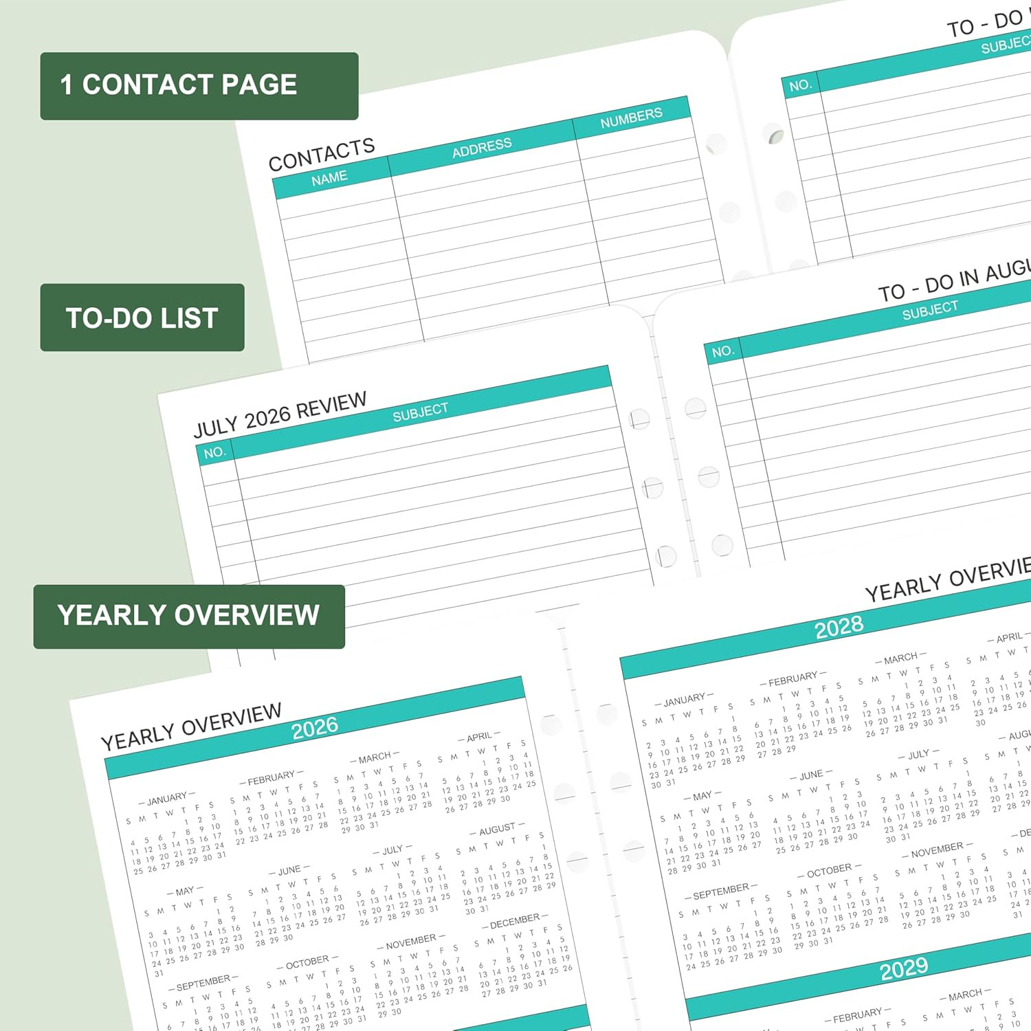 2026-2028 Monthly Planner Refill – 7-Hole Punched, A5 Planner Inserts, from Jul.
