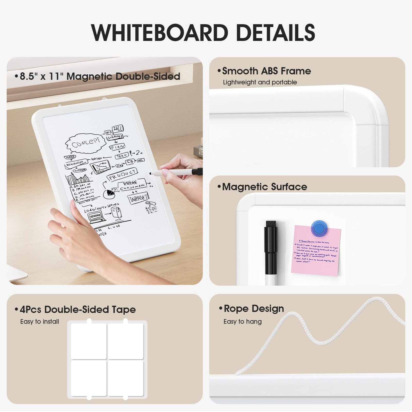 MaxGear Small Dry Erase Board 8.5×11 Inches, Double Sided 8.5″ x 11″, White