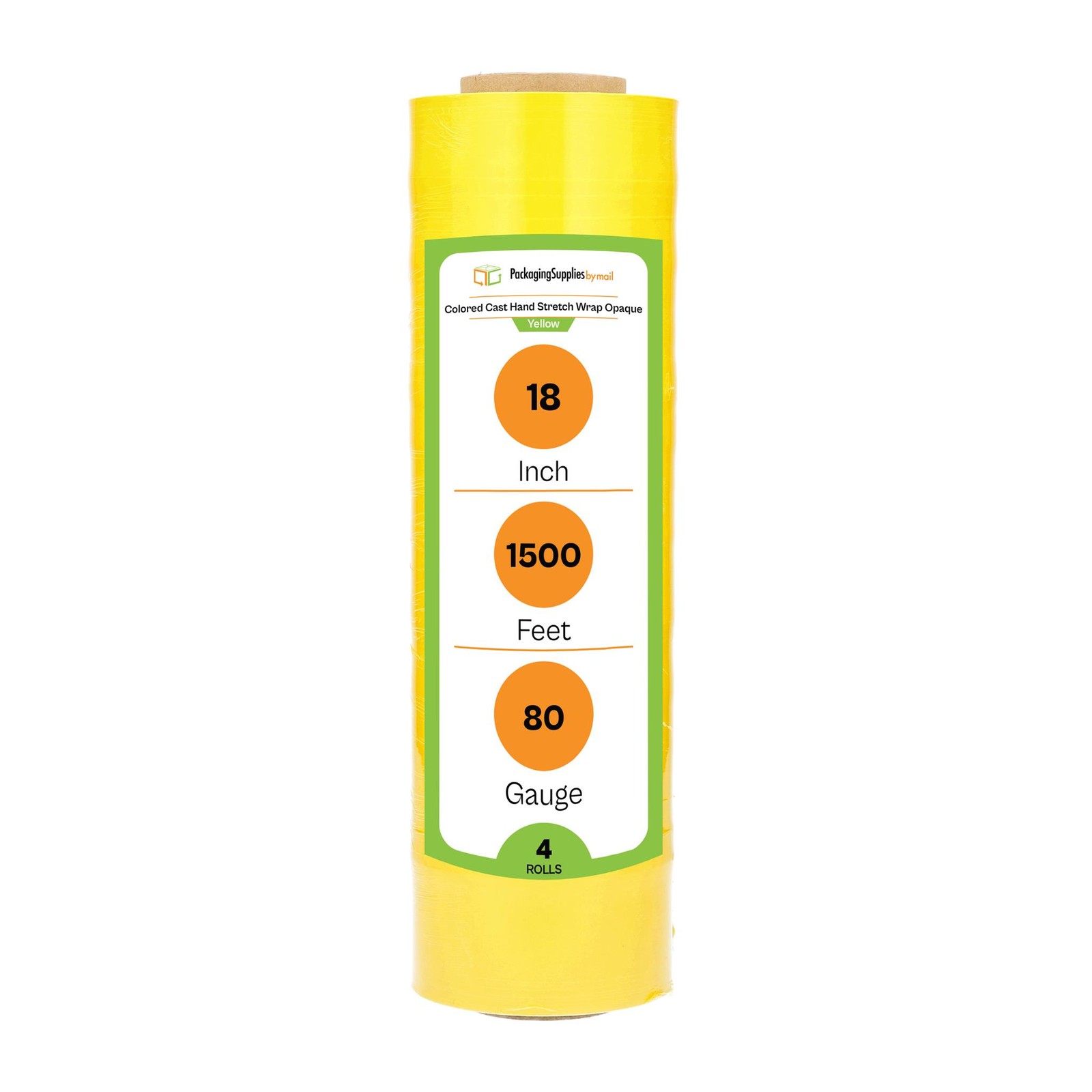 4 Rolls Dark Yellow 18″ x 1500 Ft. 80 Gauge Cast Hand Pallet Stretch Wrap