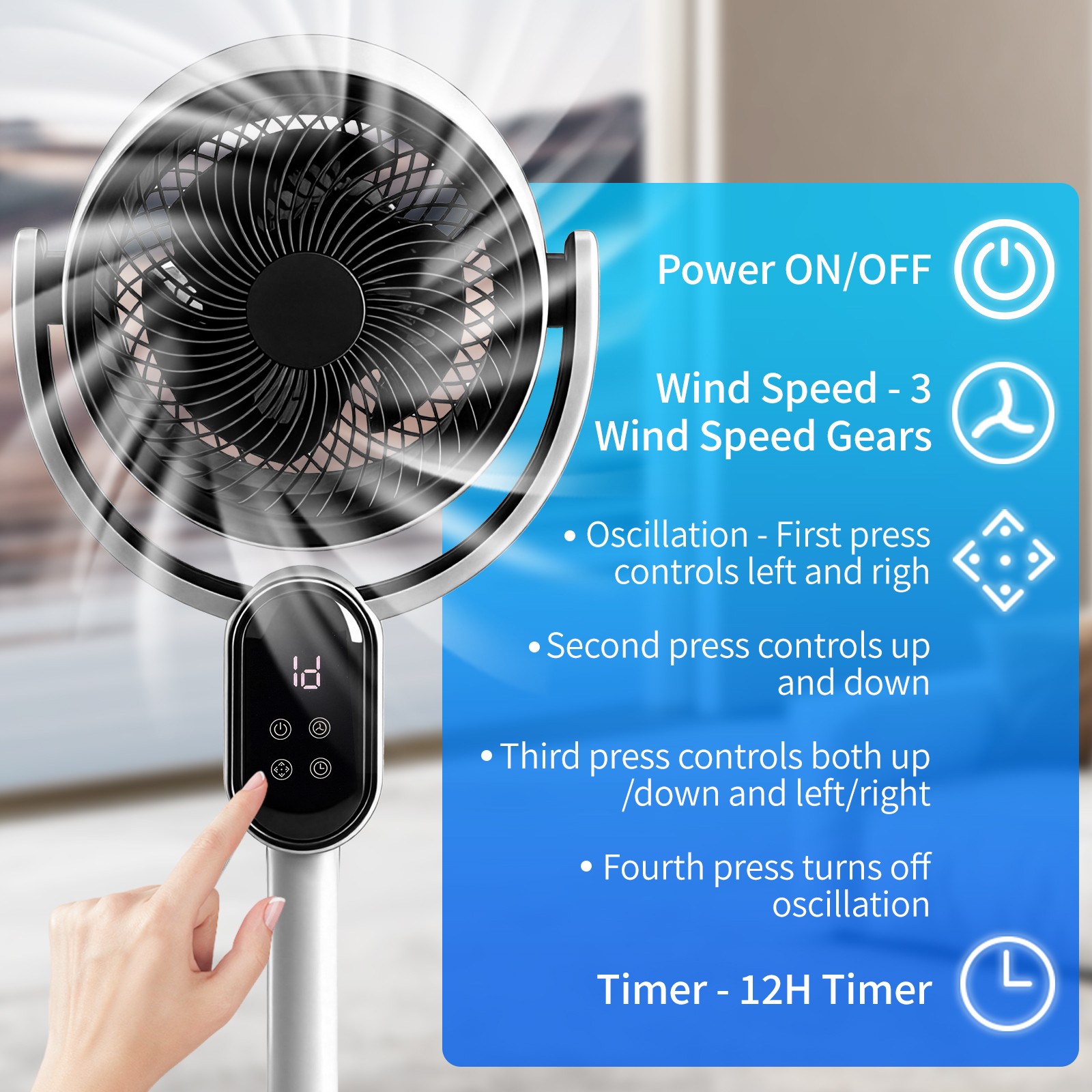 120° Oscillating Standing Fan, 33 inch 2-in-1 Air Circulator W/Remote, 3 Speeds