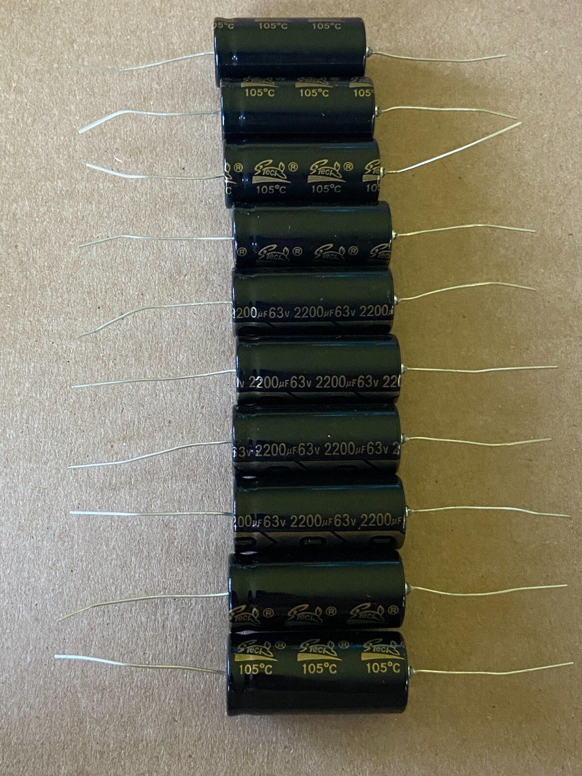 10pc Electrolytic Capacitor Axial 2000hr 105℃ RoHS 2200uF 63V φ18x40mm Supertech