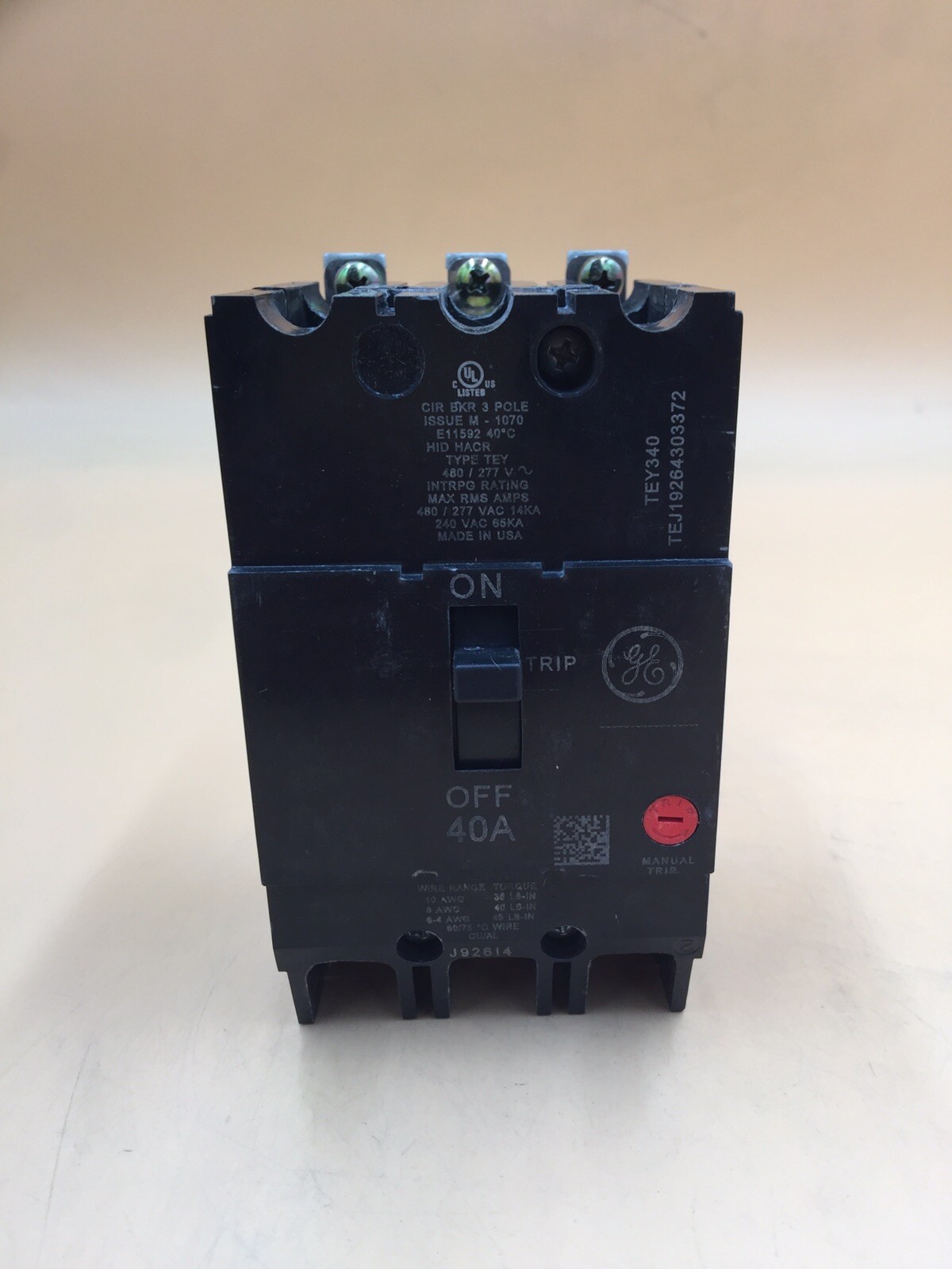 HOUSTON STOCK NEW GE TEY340 TYPE TEY 40 AMP 480 V FREE 2 DAY AIR SHIPPING