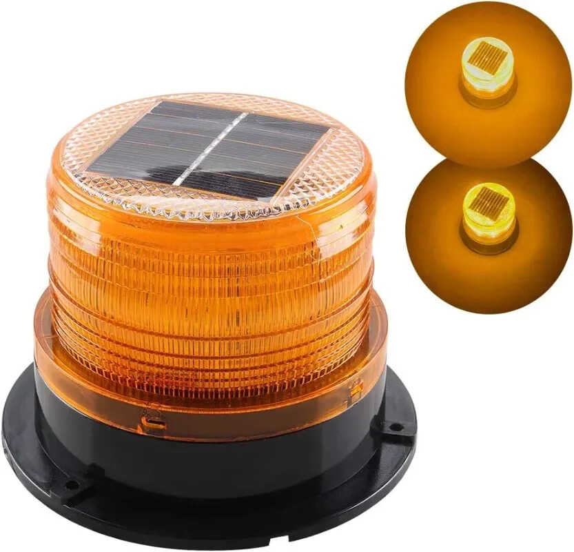 Solar Magnetic Battery Powered 18 LED Amber Warning Lights Strobe Beacon Light