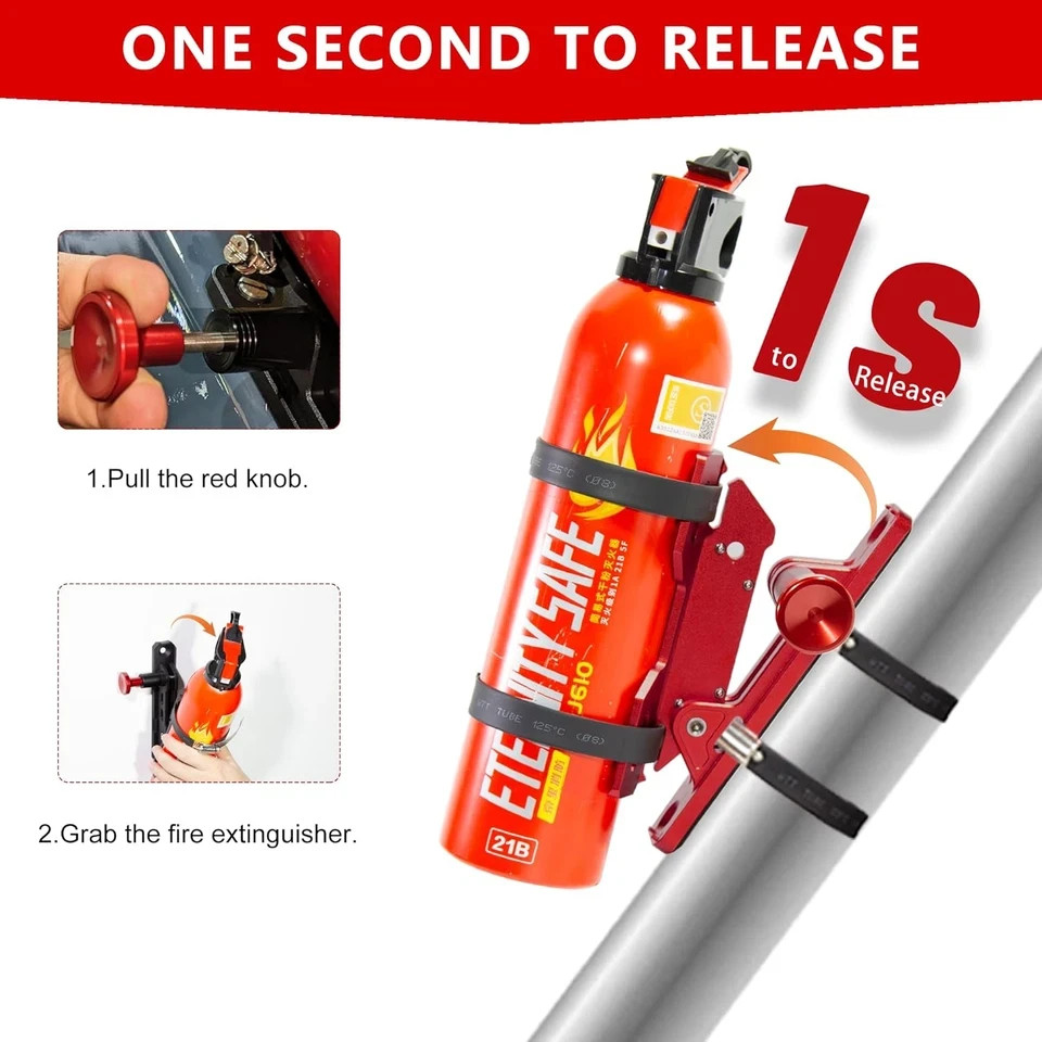 Quick Release Fire Extinguisher Mount – Aluminum Adjustable UTV Roll Bar Fire Ex
