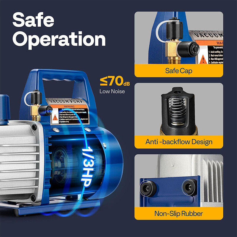 4CFM 1/3HP Rotary Vane Vacuum Pump HVAC AC Air Tool Single-Stage w/ Oil Bottle