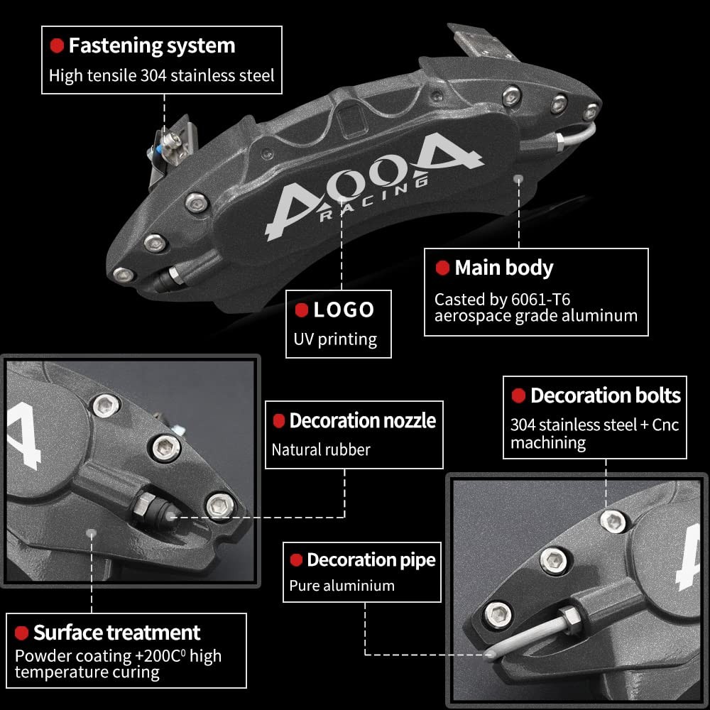 Aluminum Volcanic Grey Brake Caliper Covers White Logo 2015-2023 Mustang GT 4Pcs