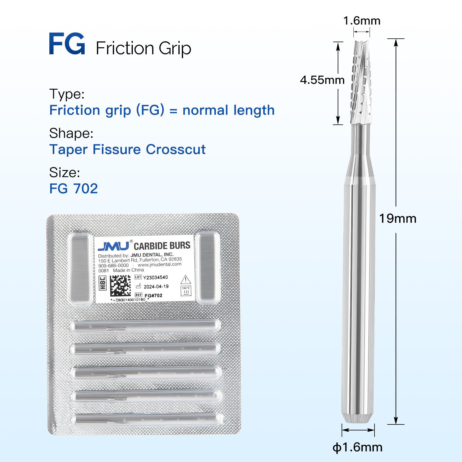 JMU Dental Surgical Bur Long FG #700 701 702 Carbide Burr 19mm High Speed