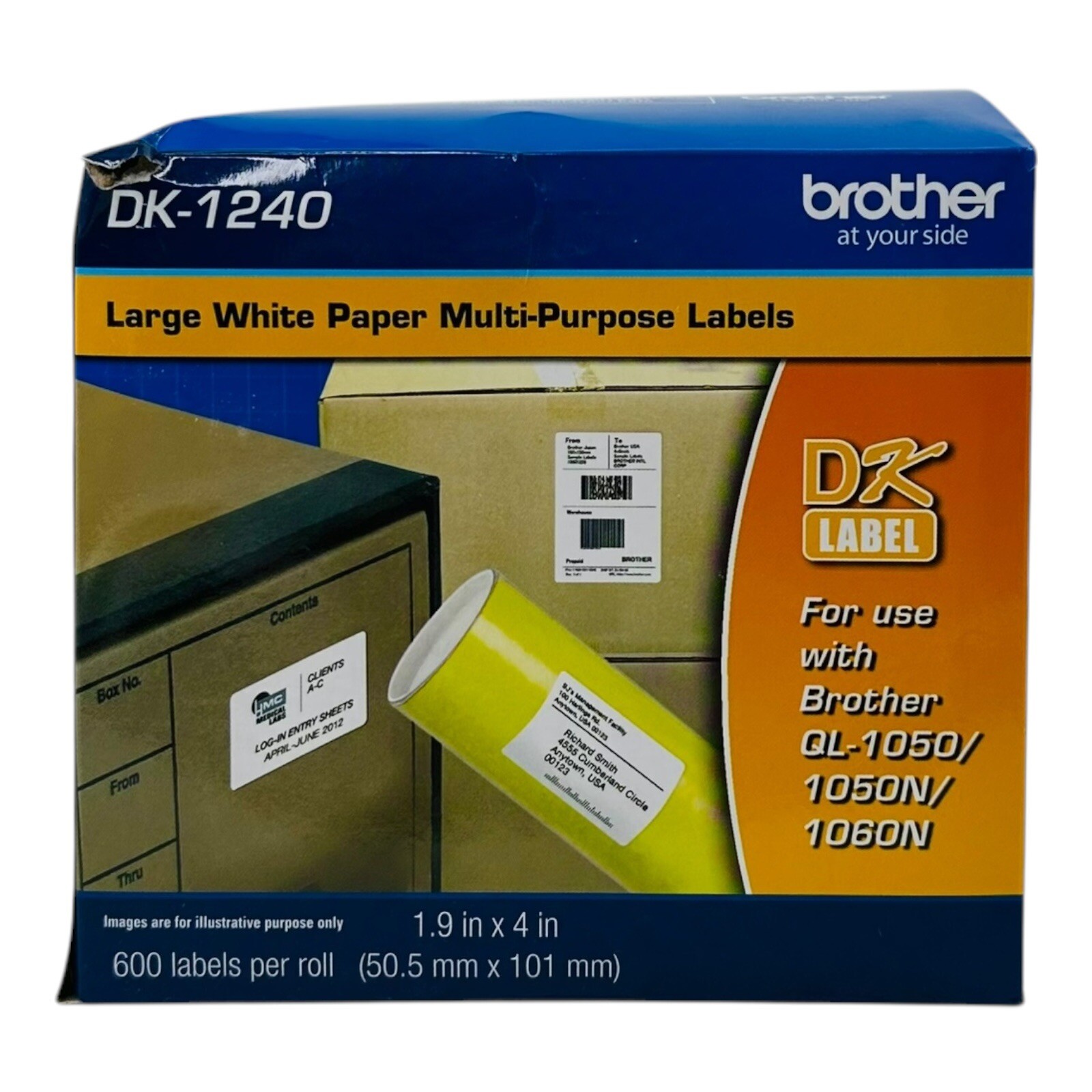 Genuine Brother DK-1240 1.9″ x 4″ Large White Paper Multi-Purpose Labels