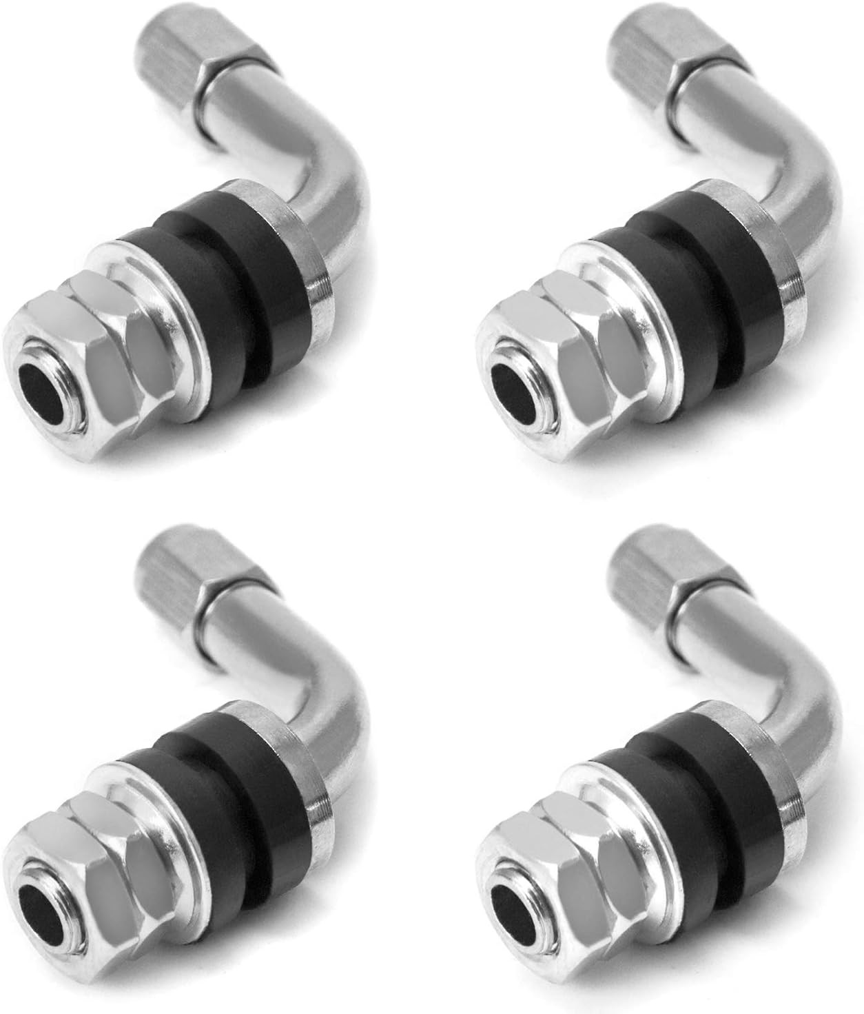 QWORK 4Pcs Tyre Valve Stem, 90 Degree Angled Bolt-in Valve Stems for Car