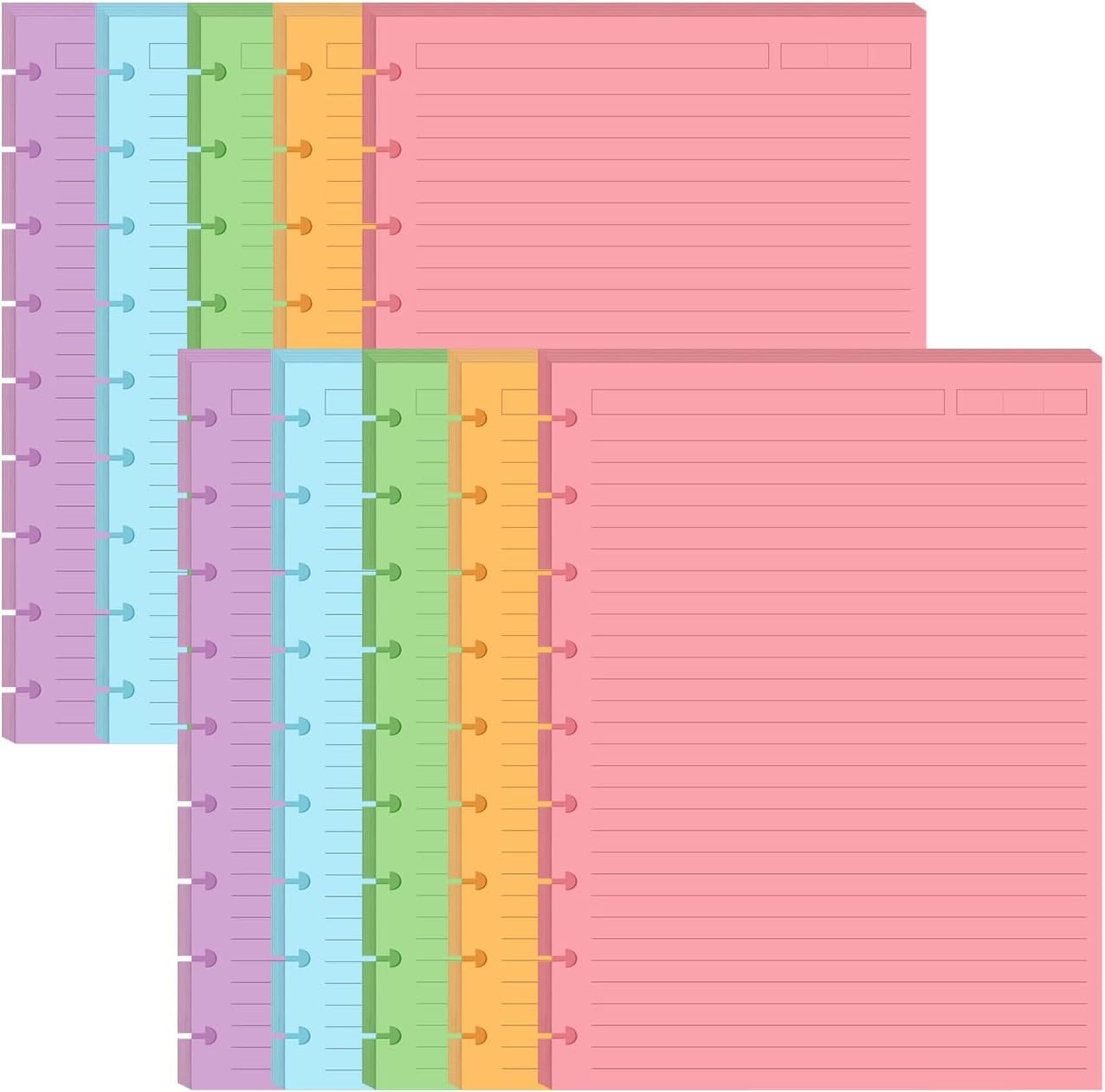 (2-Pack) 9-Disc Discbound 5 Colorful Line Paper Pre-punched Happy Planners Inser